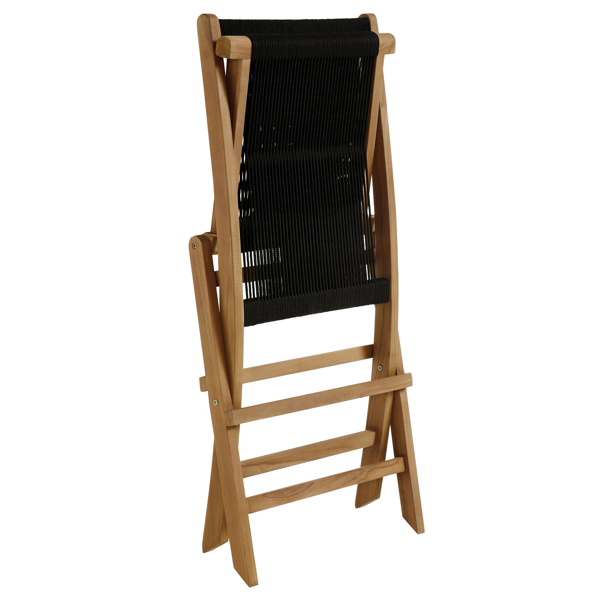 Vienna Outdoor Patio Teak and Rope Folding Chairs Set of 4, Natural Black