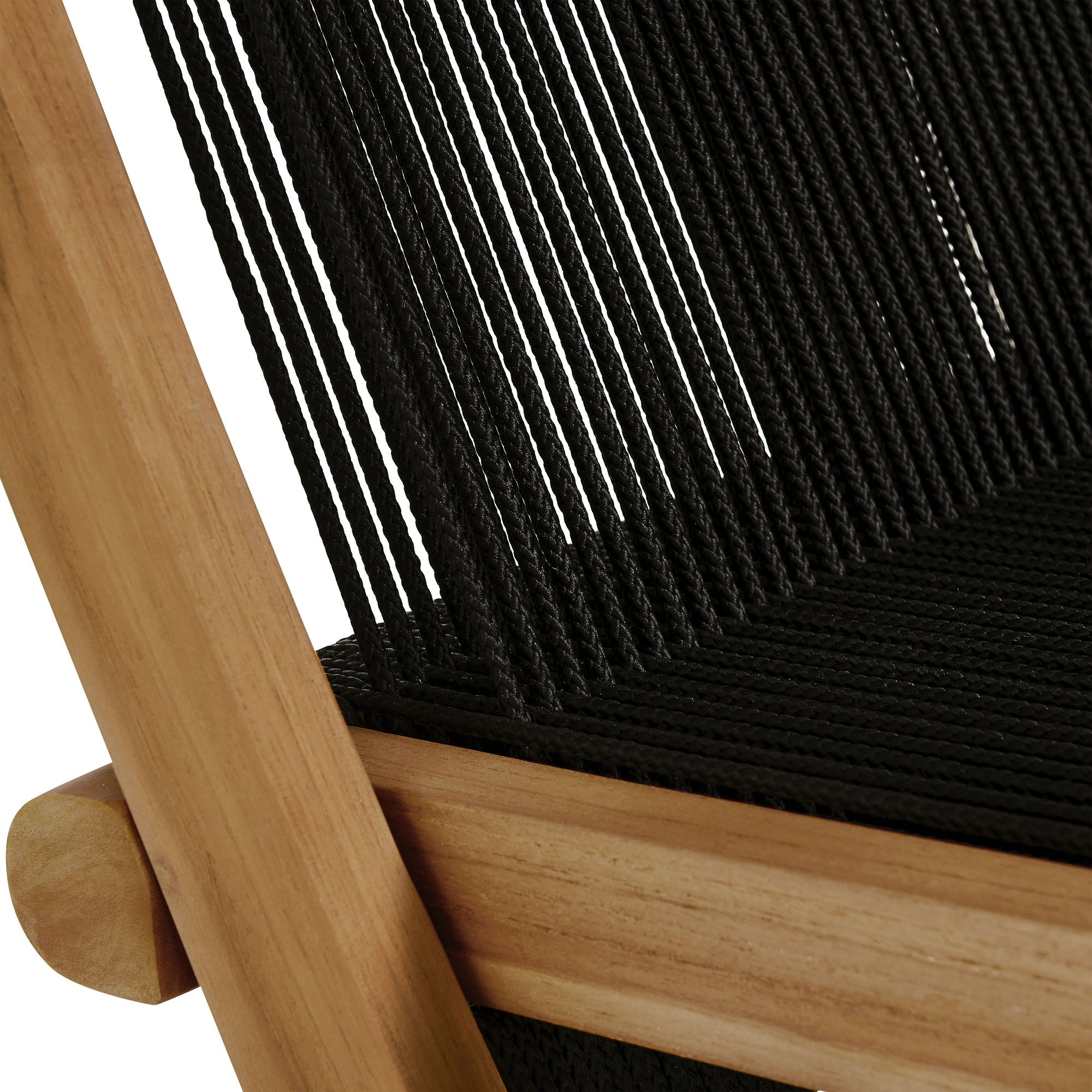 Vienna Outdoor Patio Teak and Rope Folding Chairs Set of 4, Natural Black