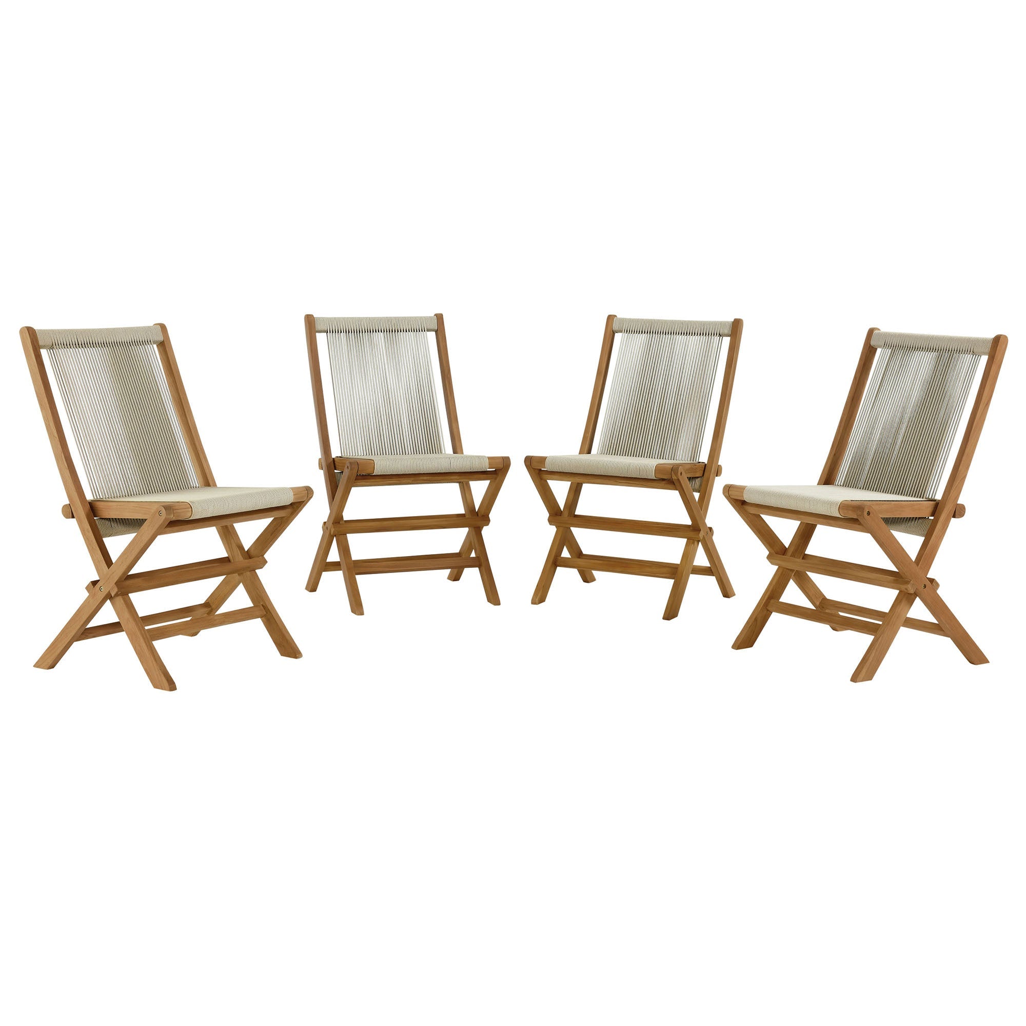 Vienna Outdoor Patio Teak and Rope Folding Chairs Set of 4, Natural Natural