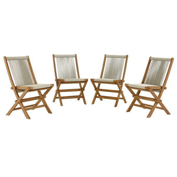 Vienna Outdoor Patio Teak and Rope Folding Chairs Set of 4, Natural Natural