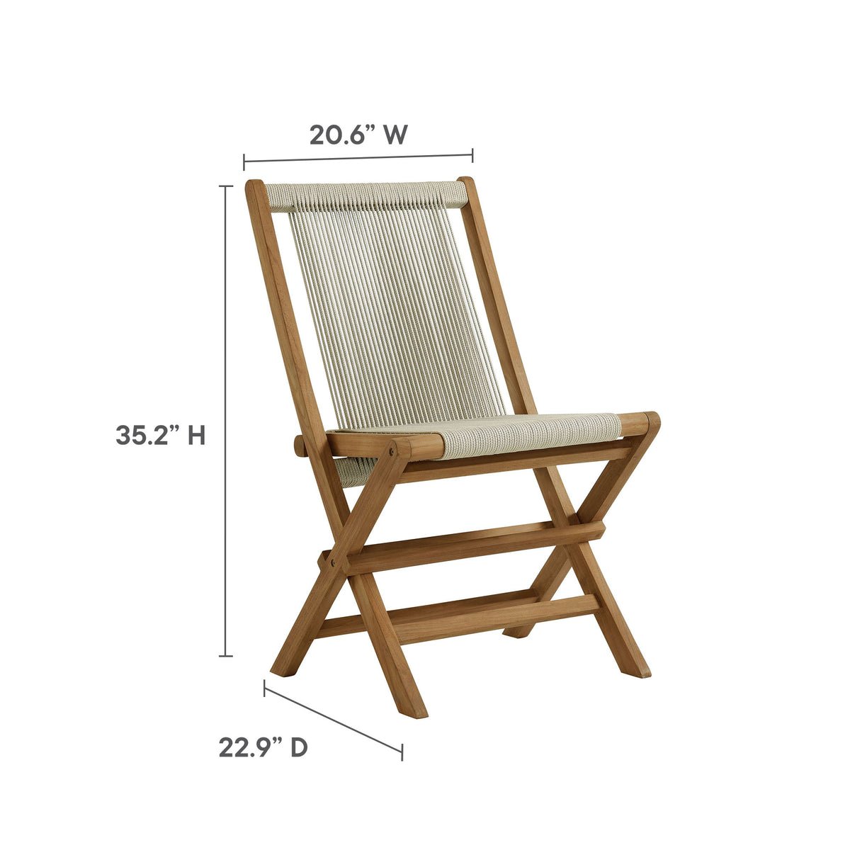Vienna Outdoor Patio Teak and Rope Folding Chairs Set of 4, Natural Natural
