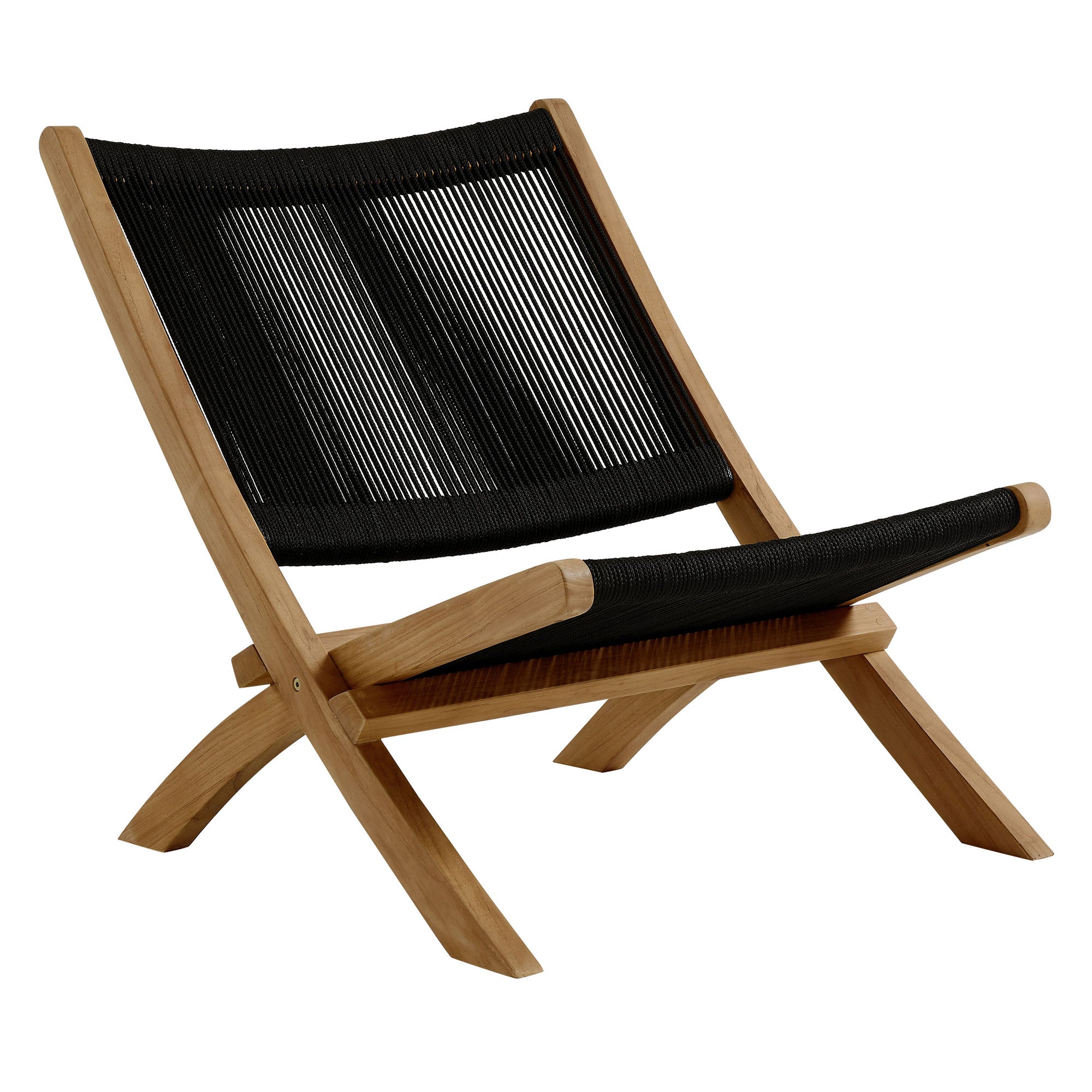 Vienna Outdoor Patio Teak and Rope Folding Accent Lounge Chair, Natural Black
