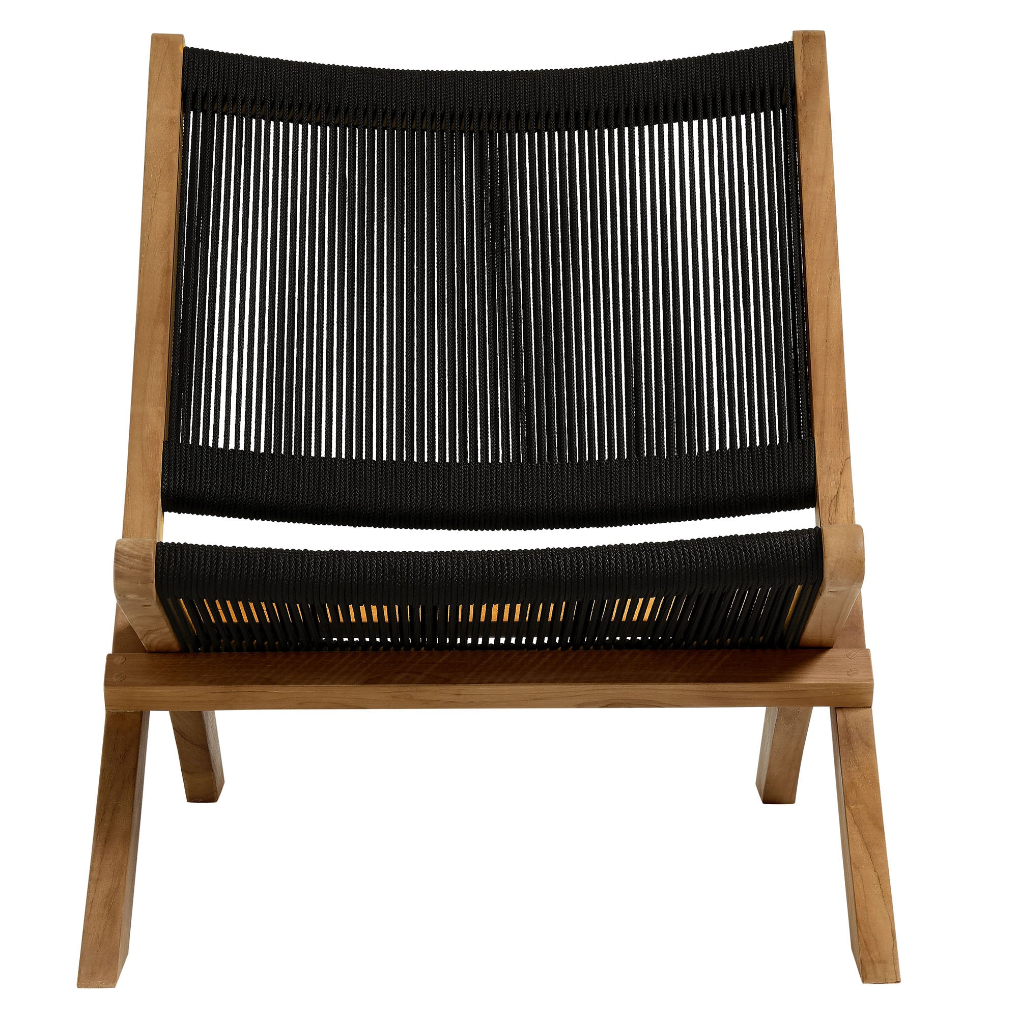 Vienna Outdoor Patio Teak and Rope Folding Accent Lounge Chair, Natural Black