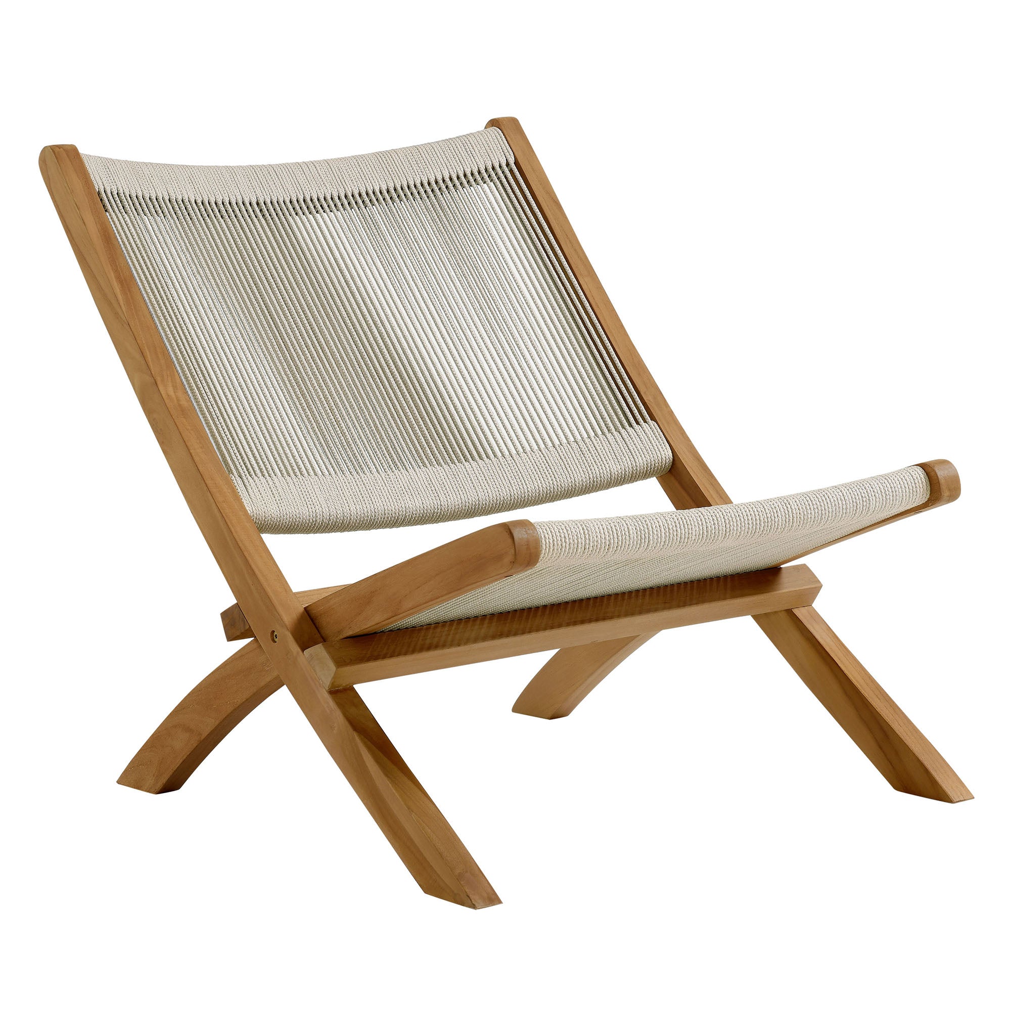 Vienna 3-Piece Outdoor Patio Teak and Rope Folding Lounge Chairs and Side Table, Natural Natural