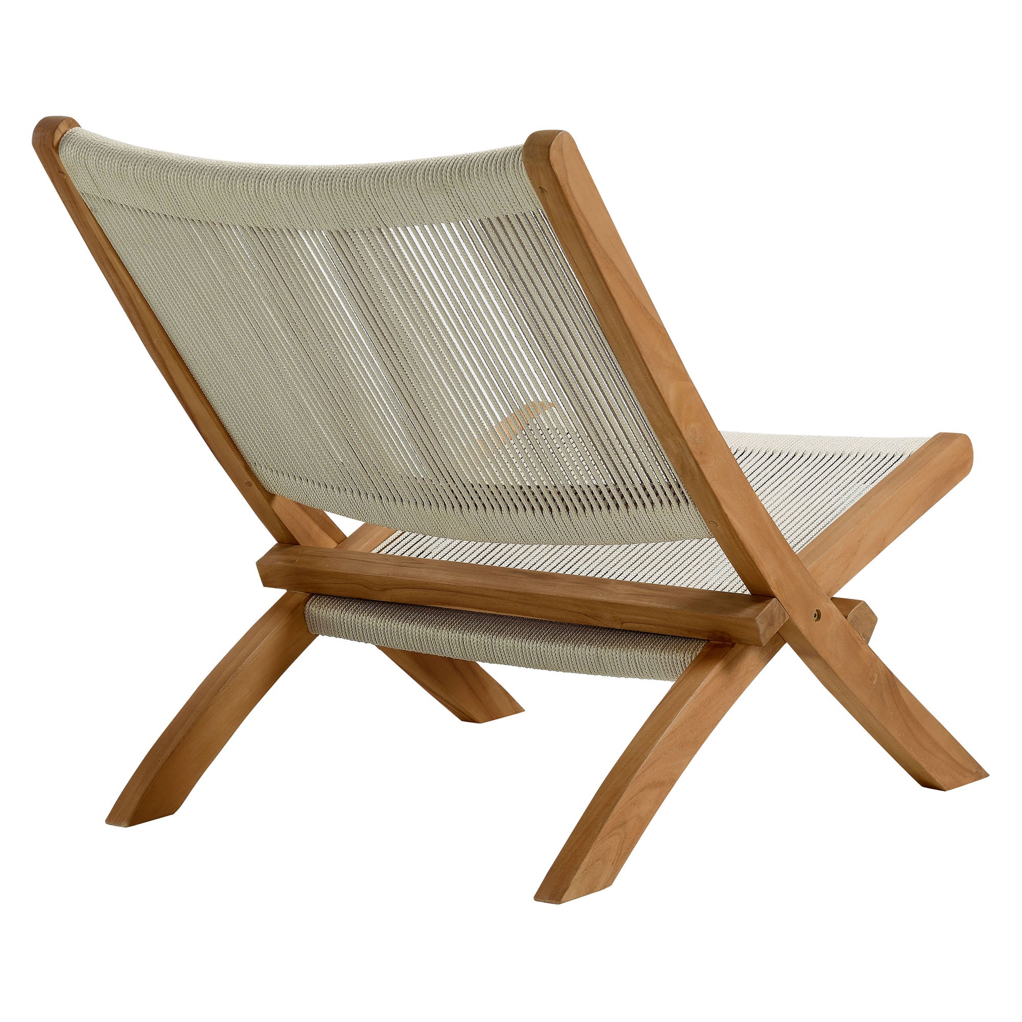 Vienna Outdoor Patio Teak and Rope Folding Accent Lounge Chair, Natural Natural