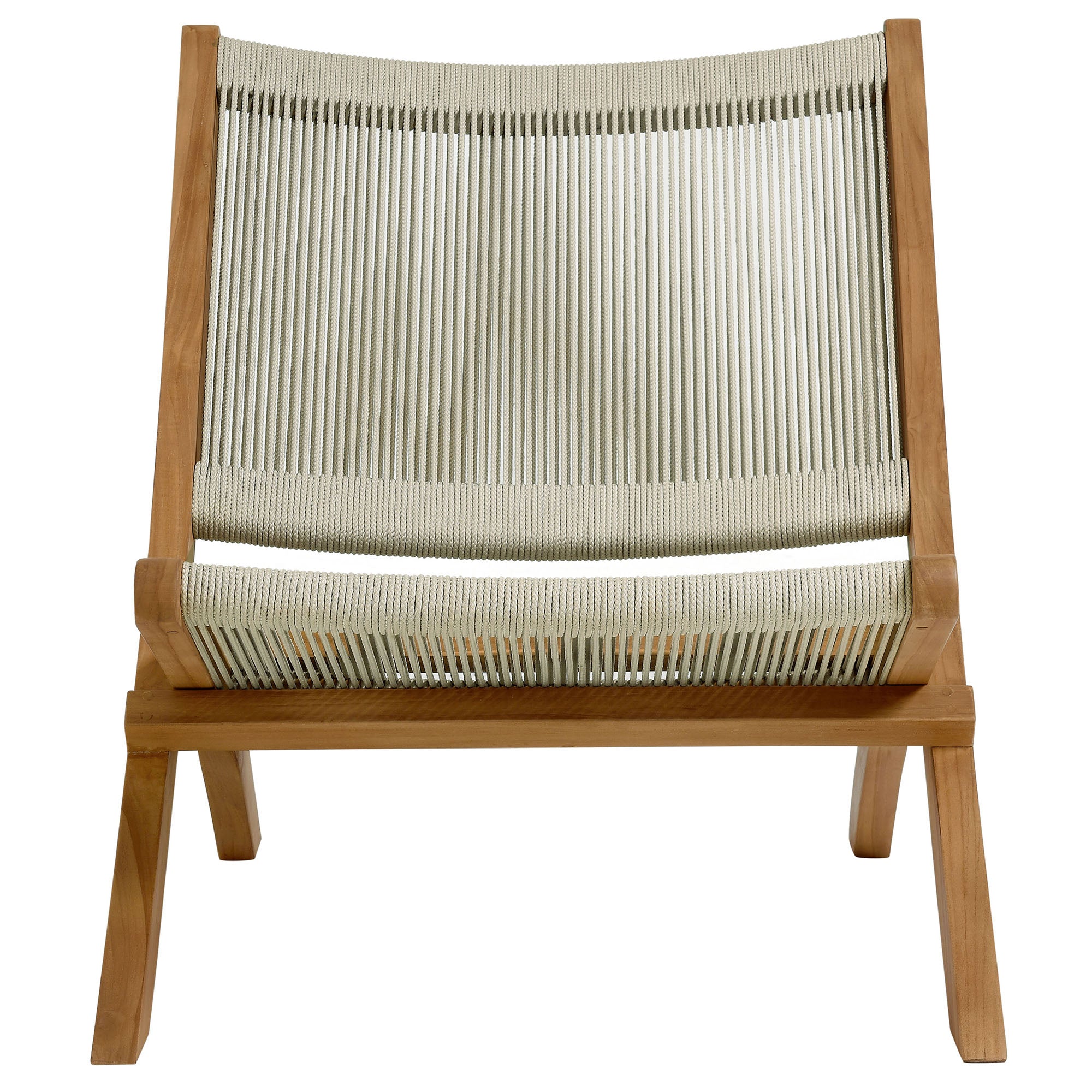 Vienna Outdoor Patio Teak and Rope Folding Accent Lounge Chair, Natural Natural