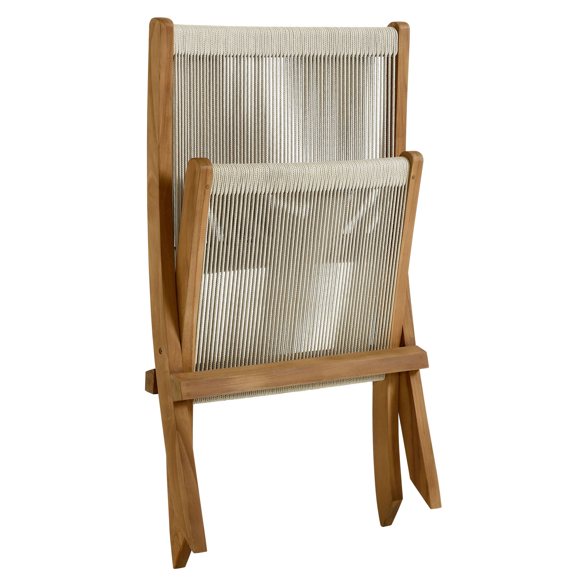Vienna Outdoor Patio Teak and Rope Folding Accent Lounge Chair, Natural Natural