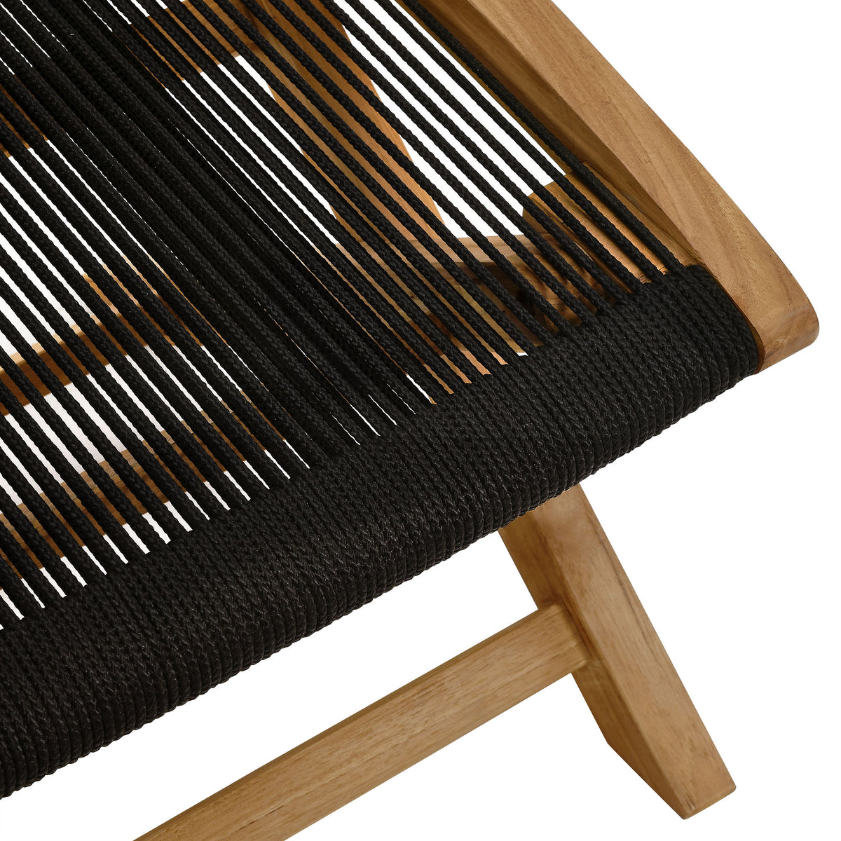 Vienna Outdoor Patio Teak and Rope Folding Ottoman, Natural Black