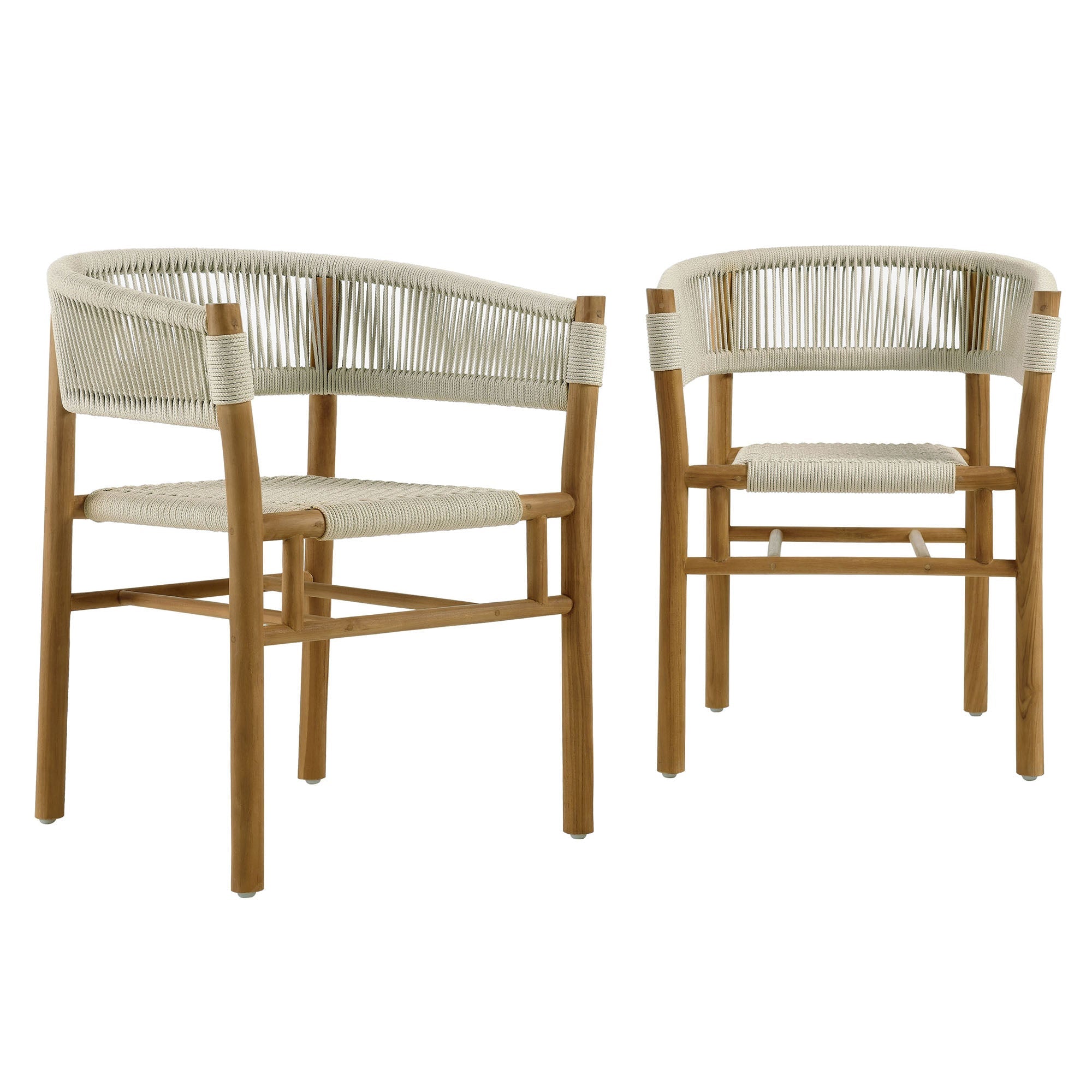 Vienna Outdoor Patio Teak and Rope Curved-Back Dining Armchairs Set of 2, Natural Natural