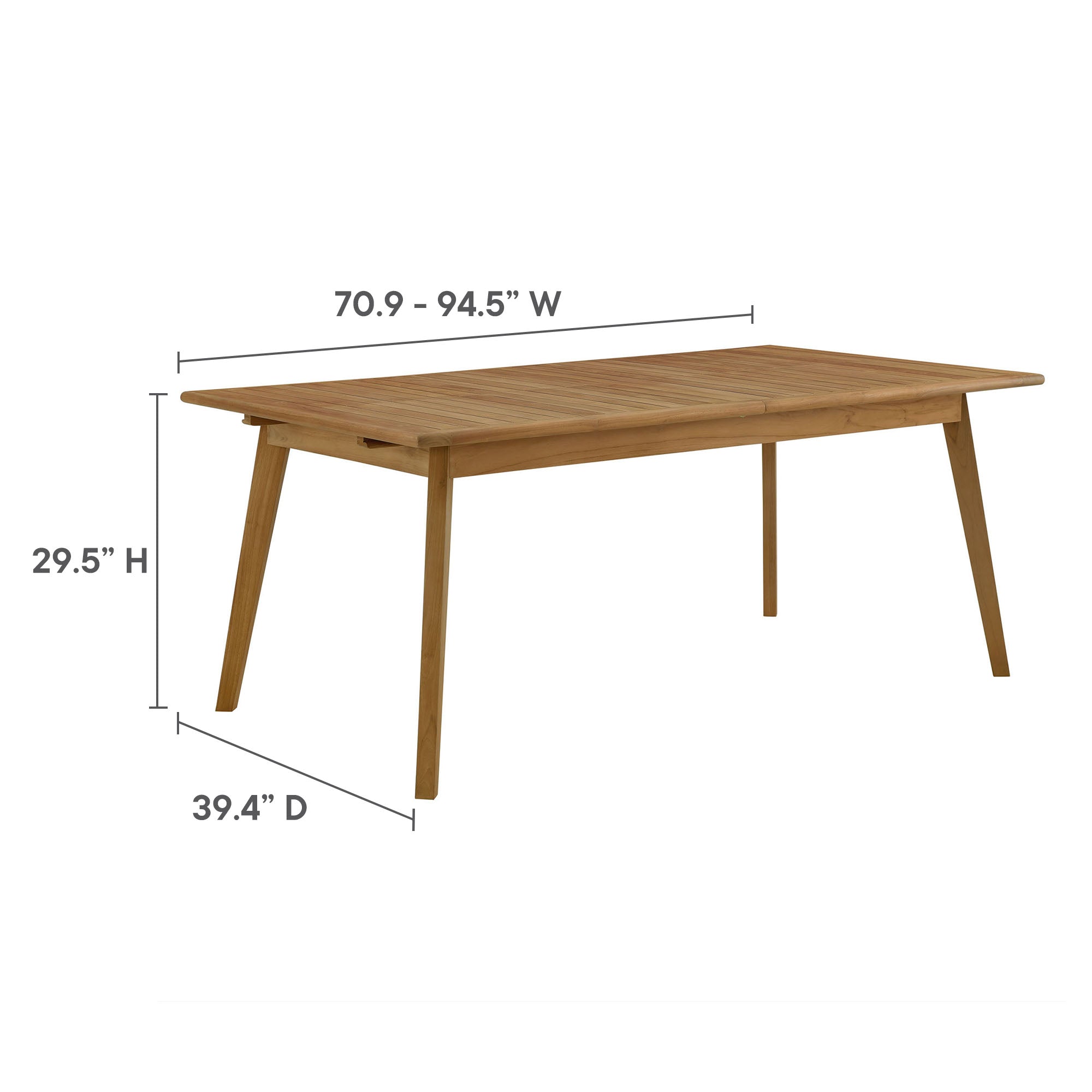 Vienna Outdoor Patio Teak Wood Extendable Dining Table, Natural
