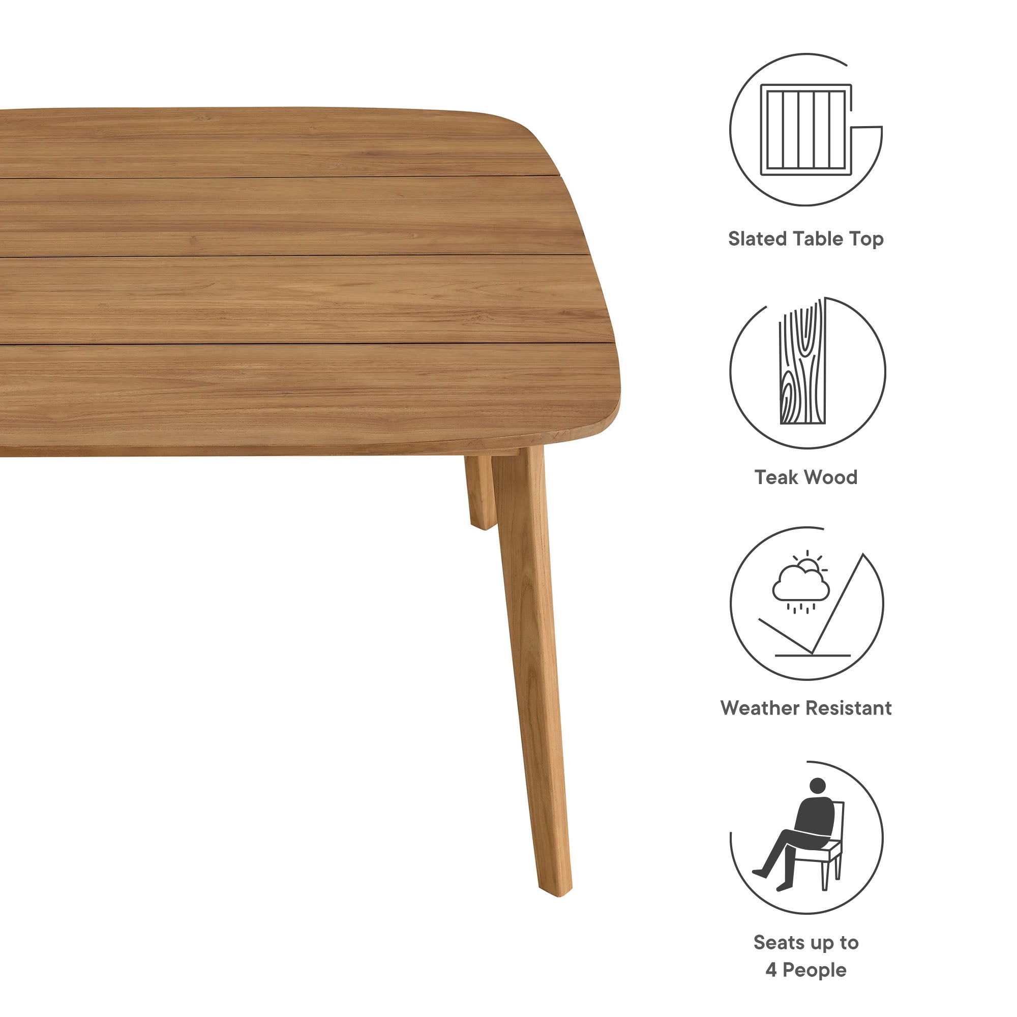 Vienna 46" Square Outdoor Patio Teak Wood Dining Table, Natural