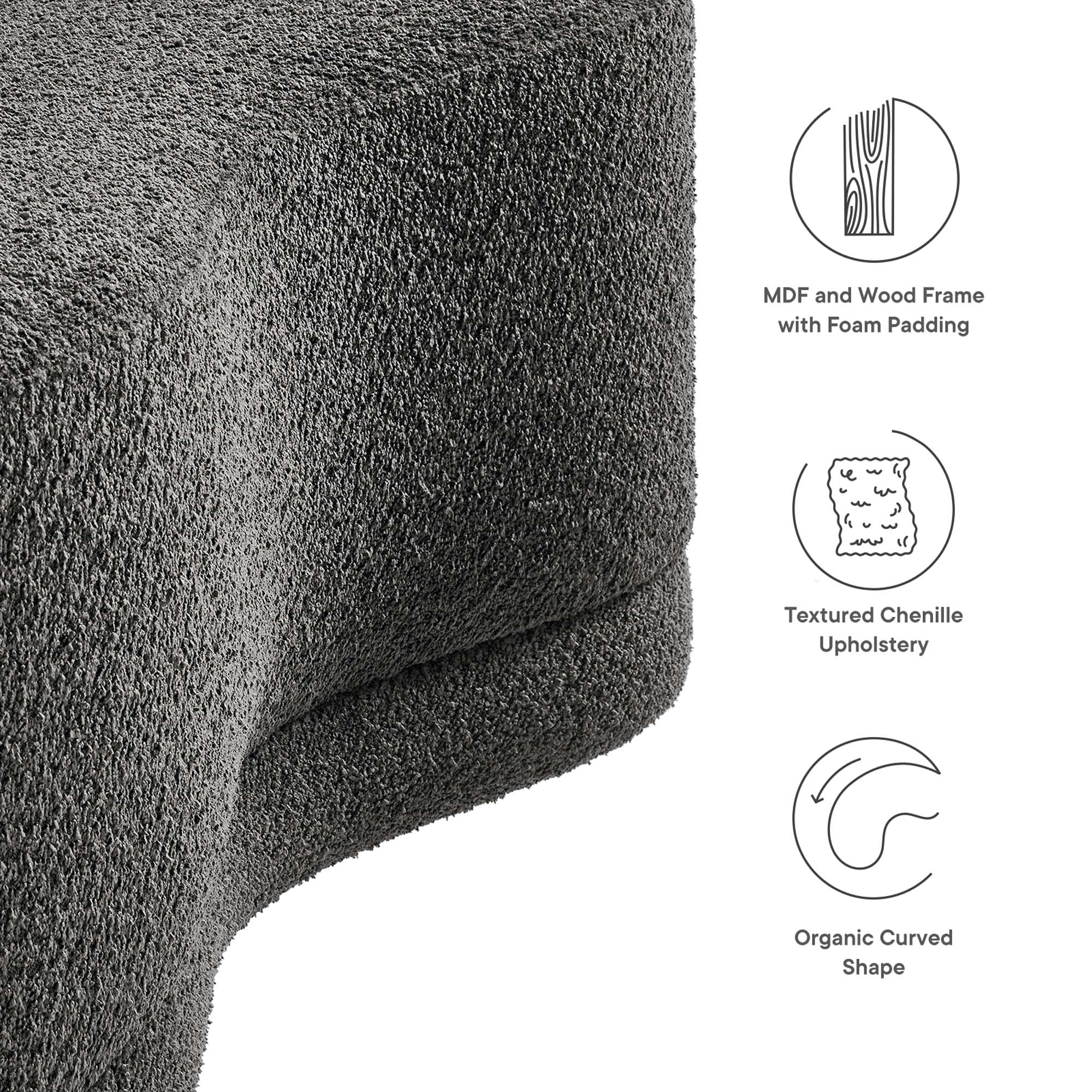 Nimbus 48" Upholstered Ottoman Bench, Cast Slate