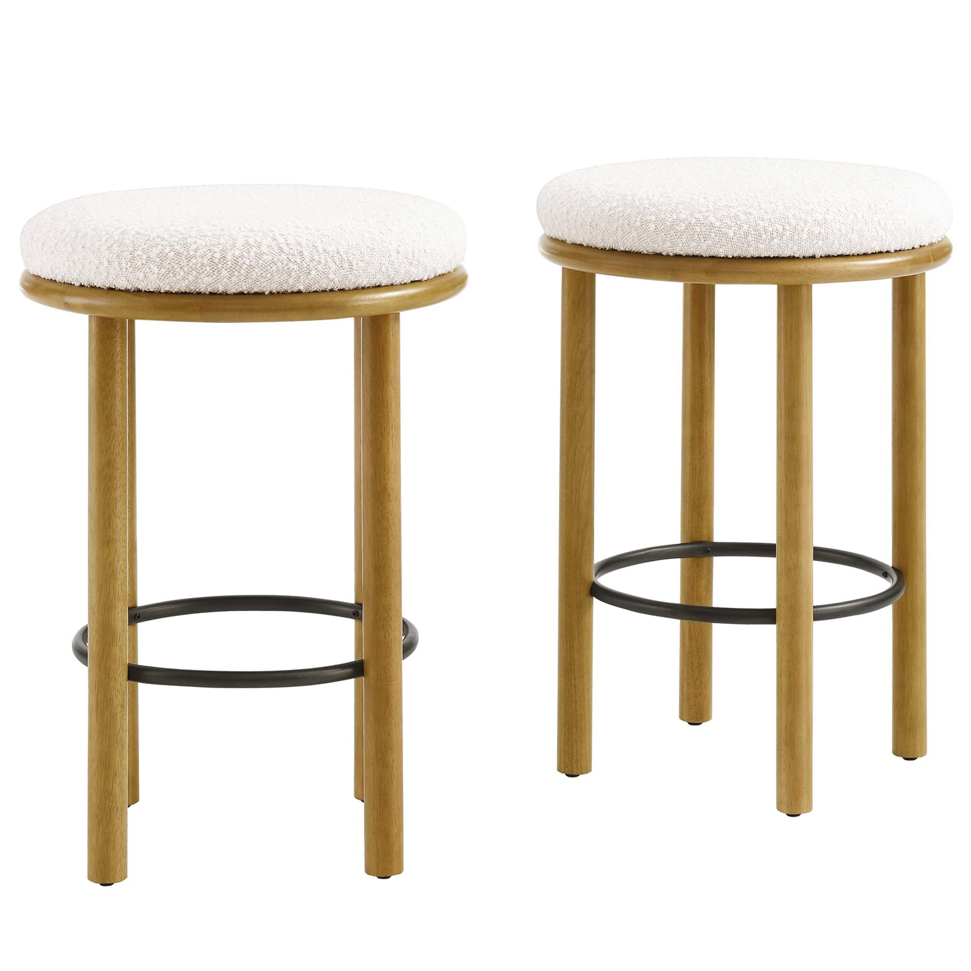 Fable Boucle Fabric Counter Stools Set of 2, Oak Ivory