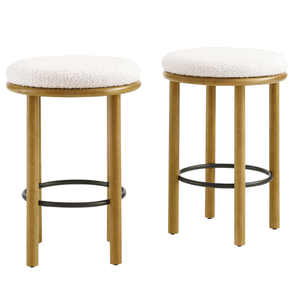 Fable Boucle Fabric Counter Stools Set of 2, Oak Ivory