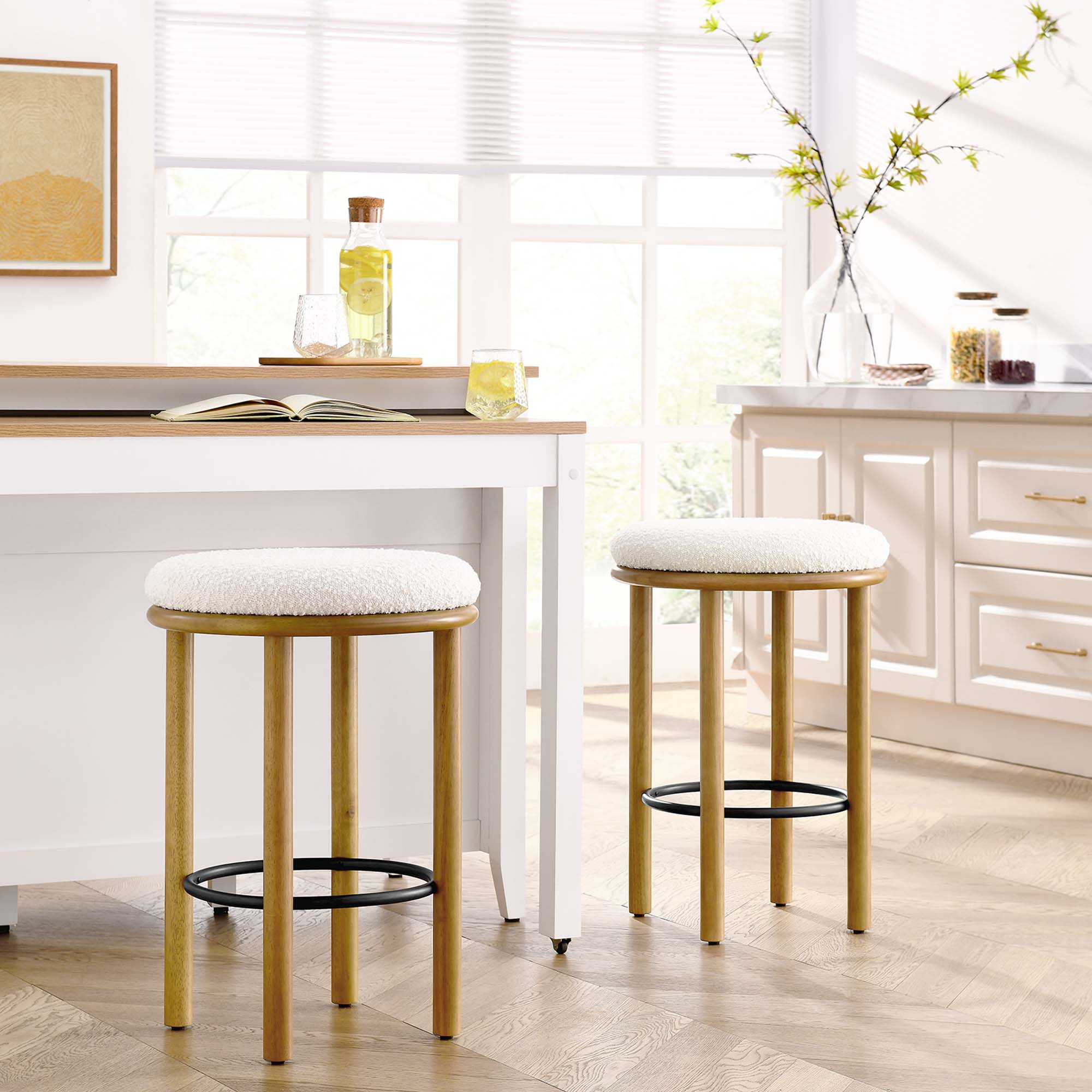 Fable Boucle Fabric Counter Stools Set of 2, Oak Ivory