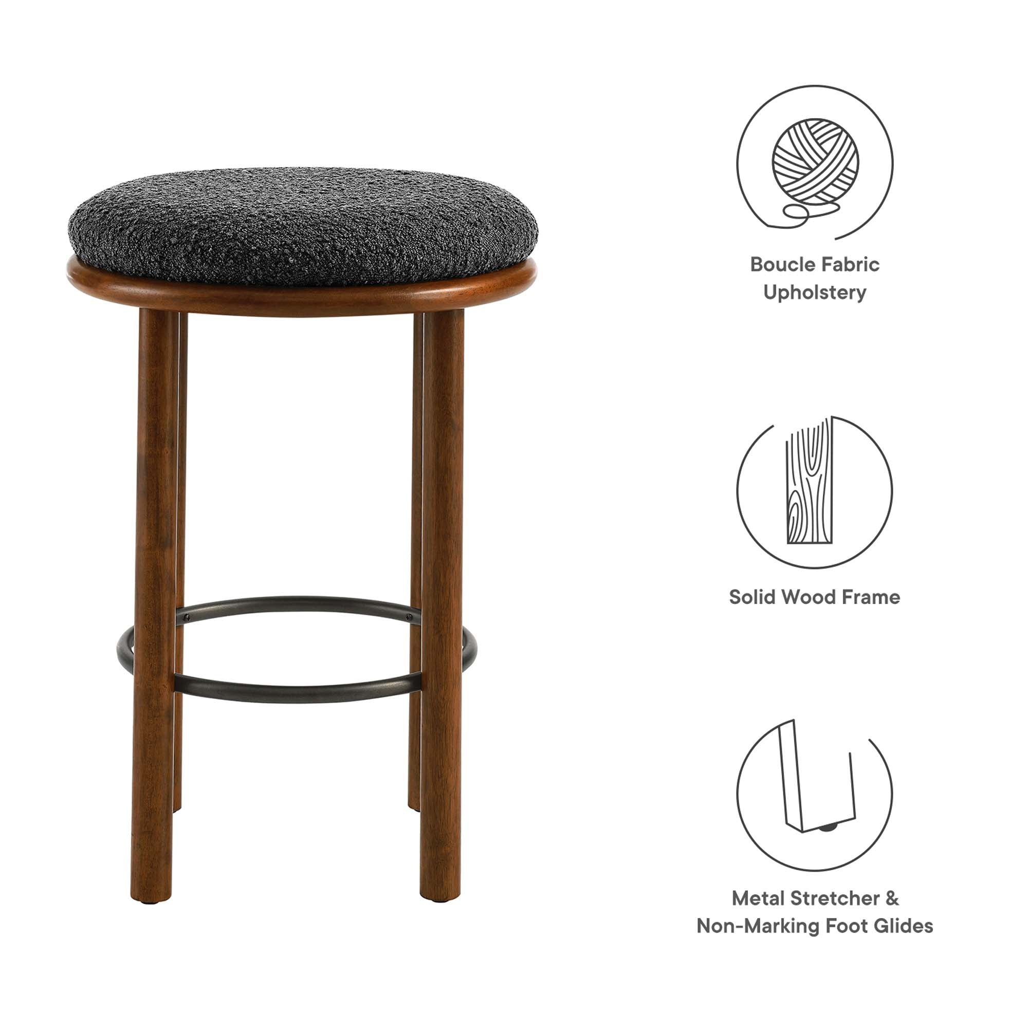 Fable Boucle Fabric Counter Stools Set of 2, Walnut Charcoal