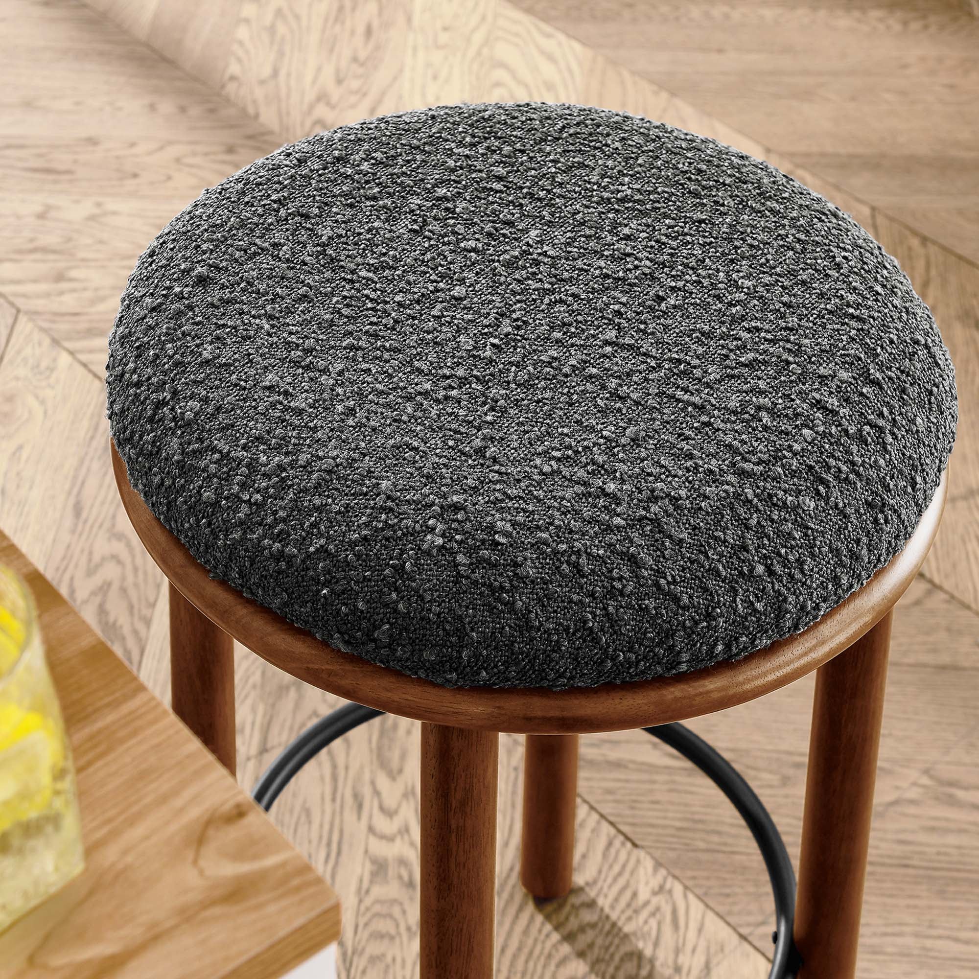 Fable Boucle Fabric Counter Stools Set of 2, Walnut Charcoal
