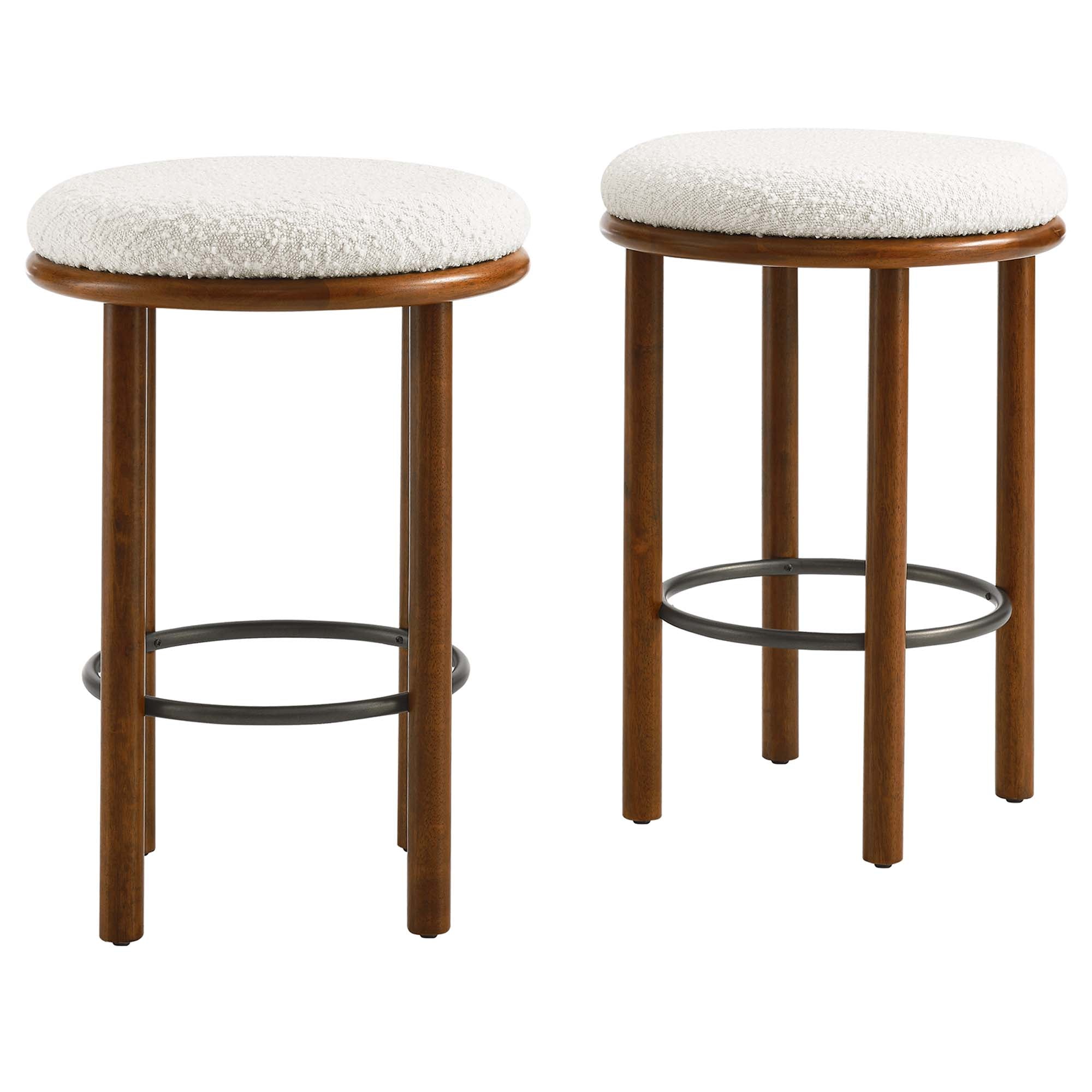 Fable Boucle Fabric Counter Stools Set of 2, Walnut Ivory