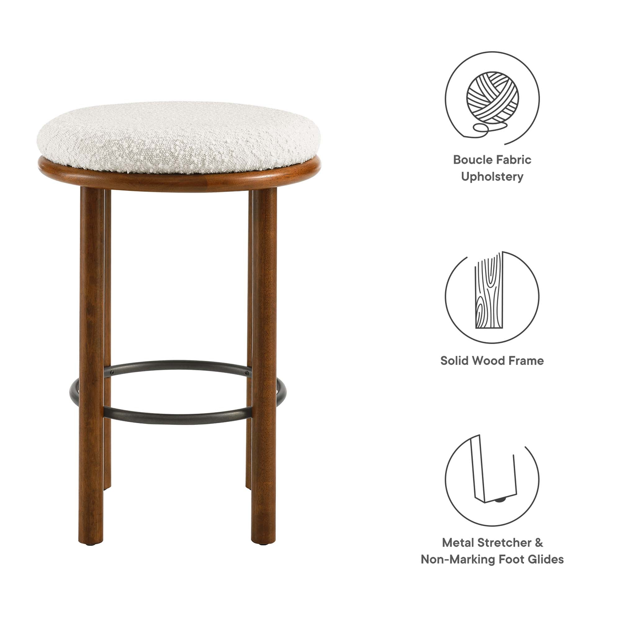 Fable Boucle Fabric Counter Stools Set of 2, Walnut Ivory