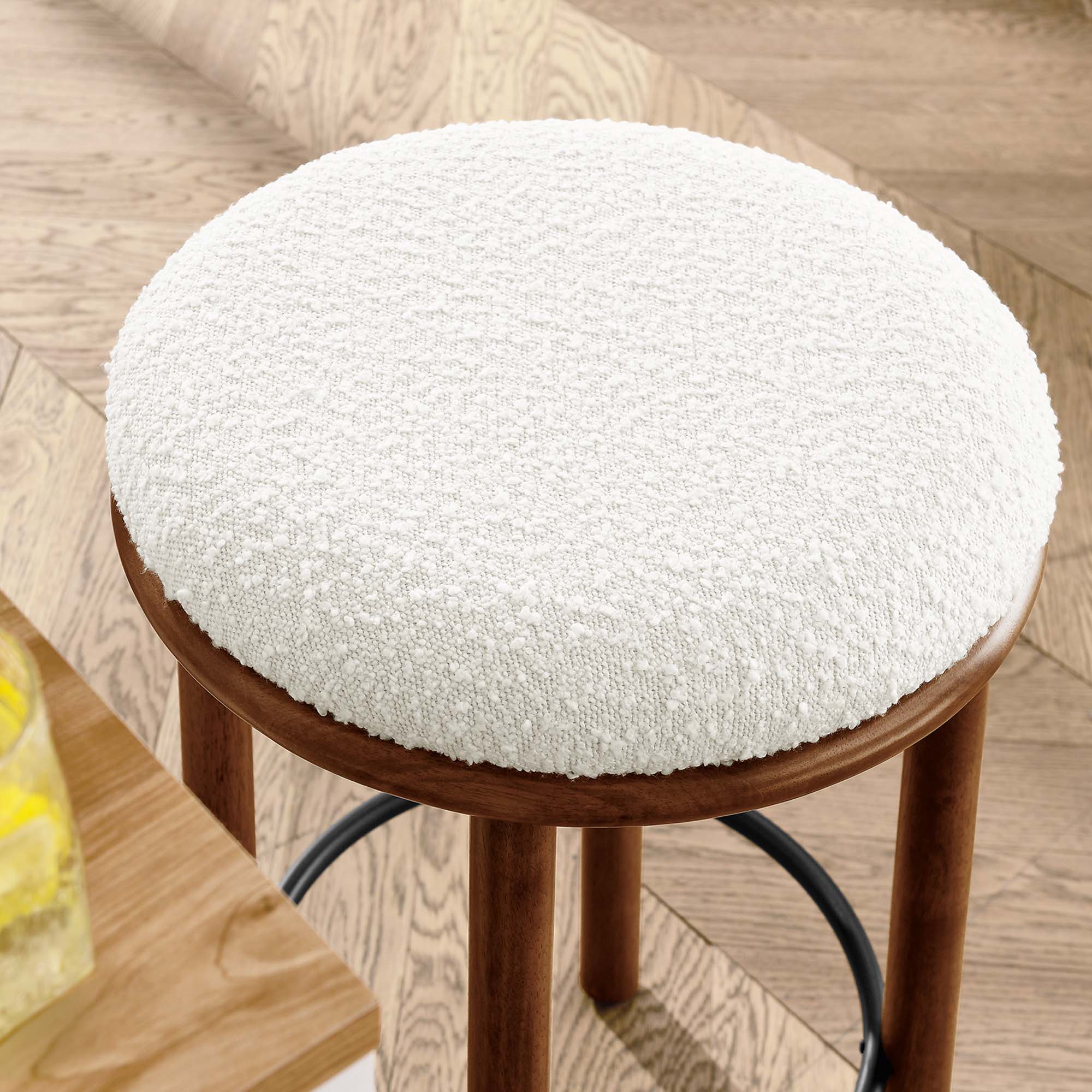 Fable Boucle Fabric Counter Stools Set of 2, Walnut Ivory