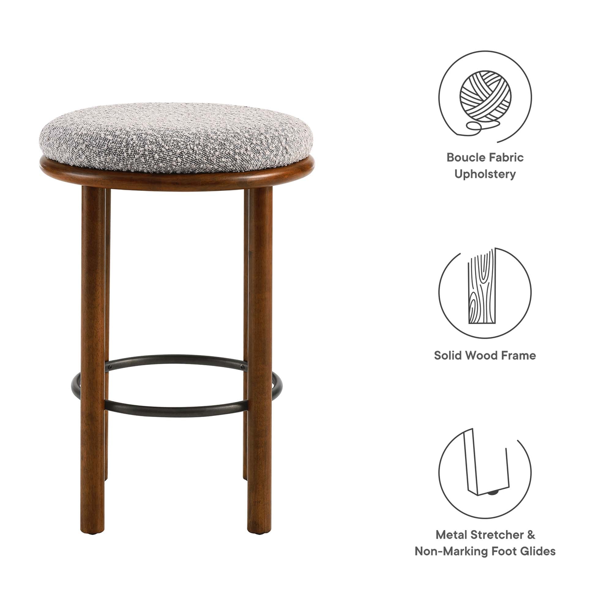 Fable Boucle Fabric Counter Stools Set of 2, Walnut Taupe