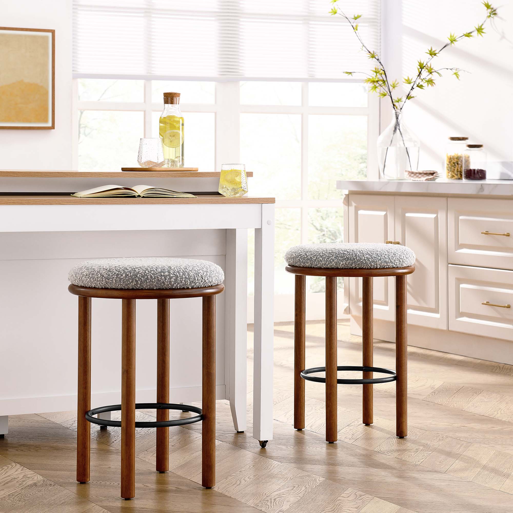 Fable Boucle Fabric Counter Stools Set of 2, Walnut Taupe