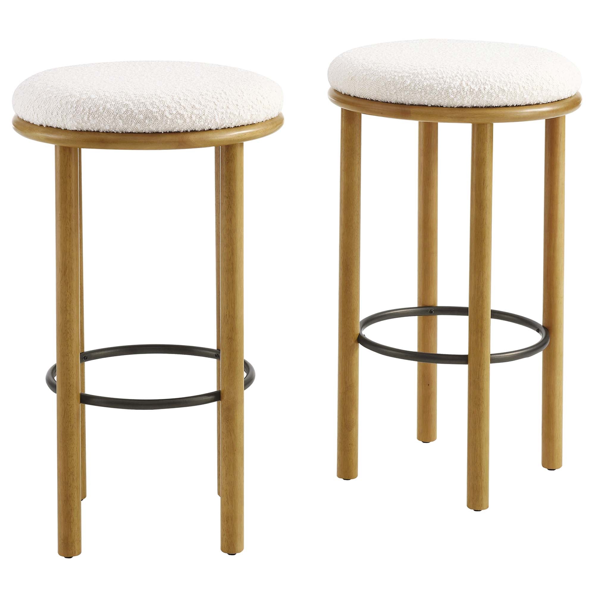 Fable Boucle Fabric Bar Stools Set of 2, Oak Ivory