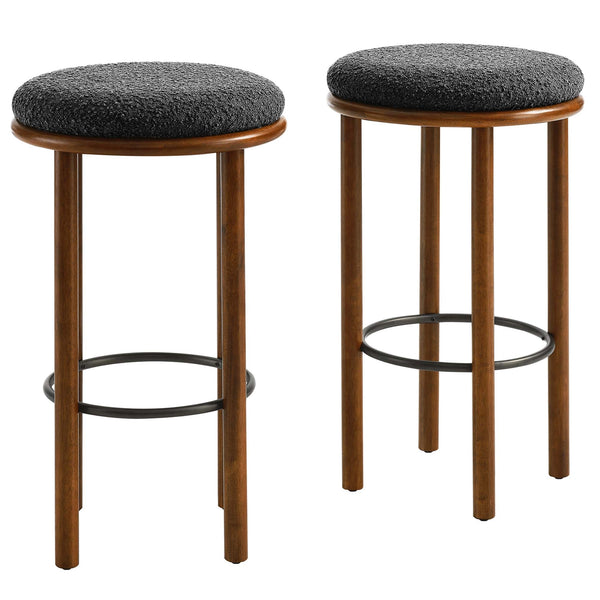 Fable Boucle Fabric Bar Stools Set of 2, Walnut Charcoal