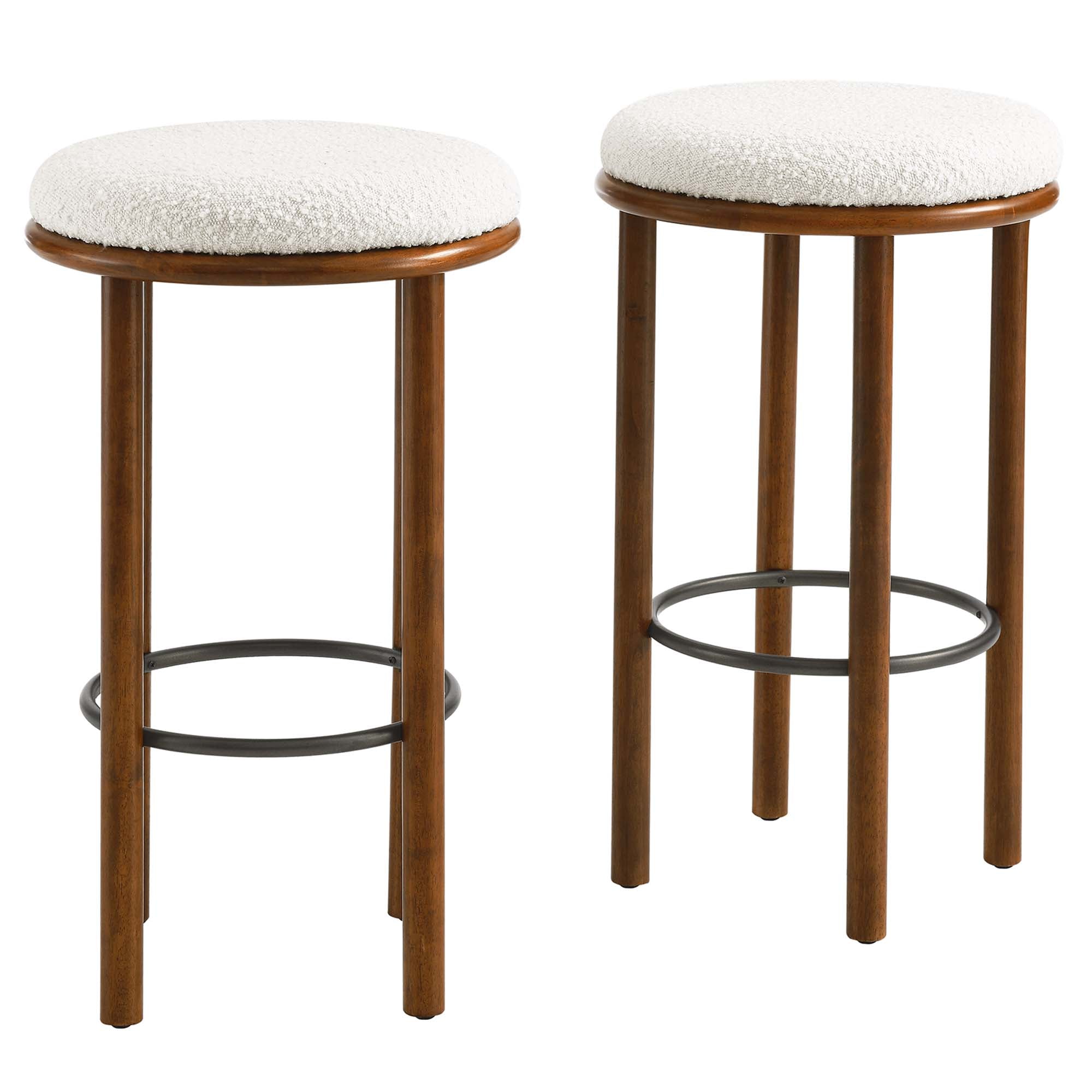 Fable Boucle Fabric Bar Stools Set of 2, Walnut Ivory