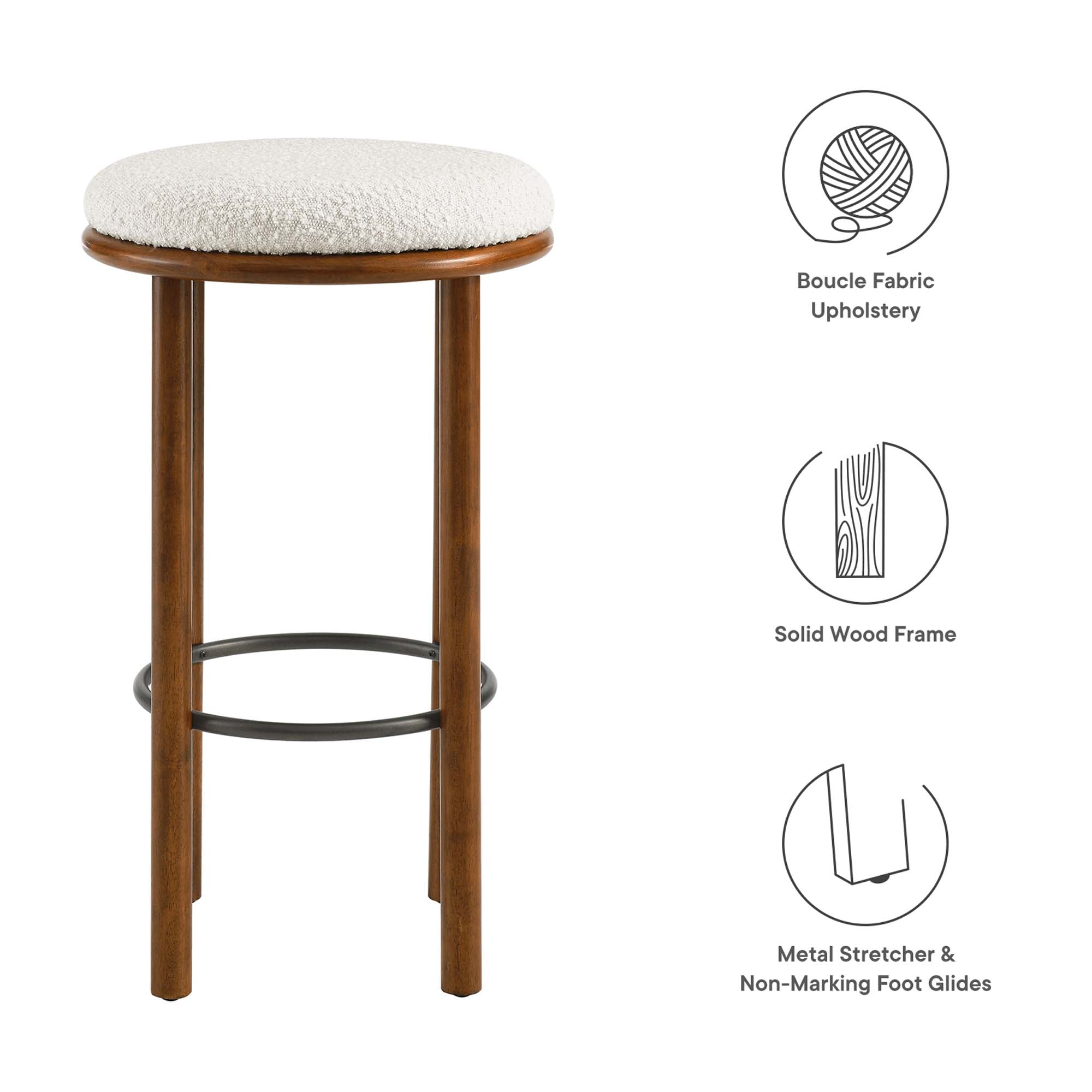 Fable Boucle Fabric Bar Stools Set of 2, Walnut Ivory