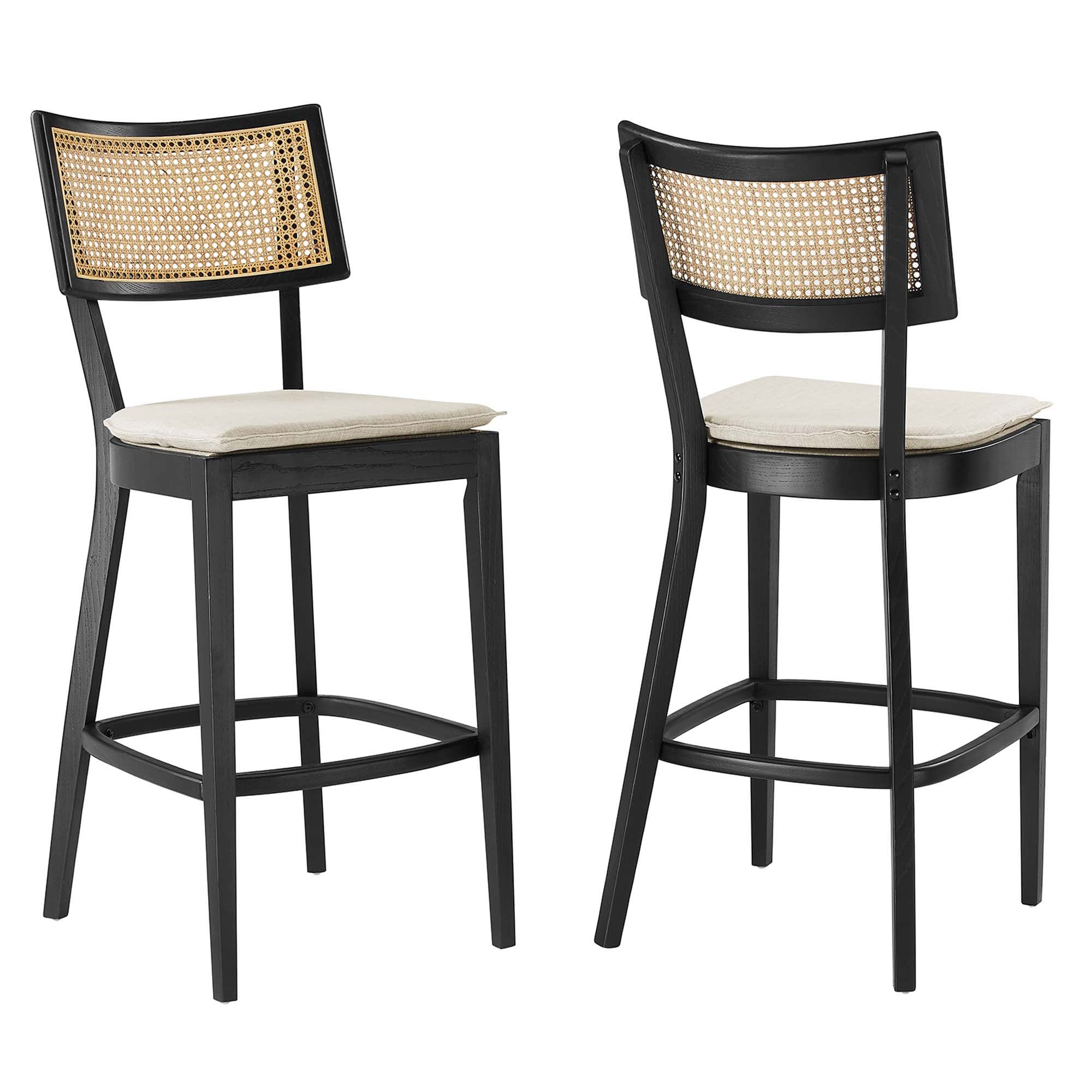 Caledonia Wood Bar Stools Set of 2, Black Beige