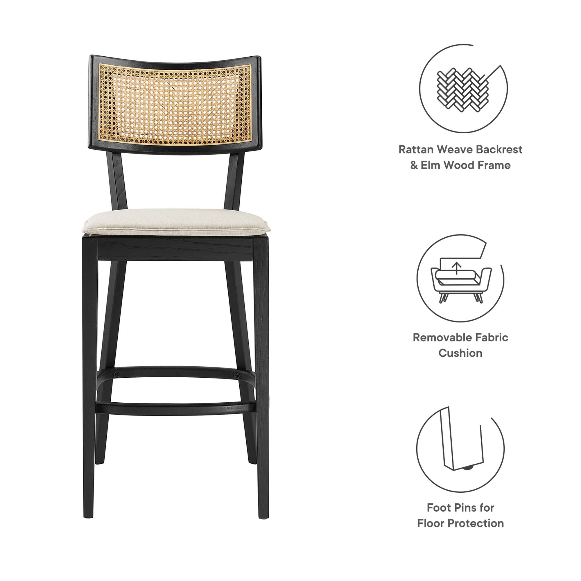 Caledonia Wood Bar Stools Set of 2, Black Beige