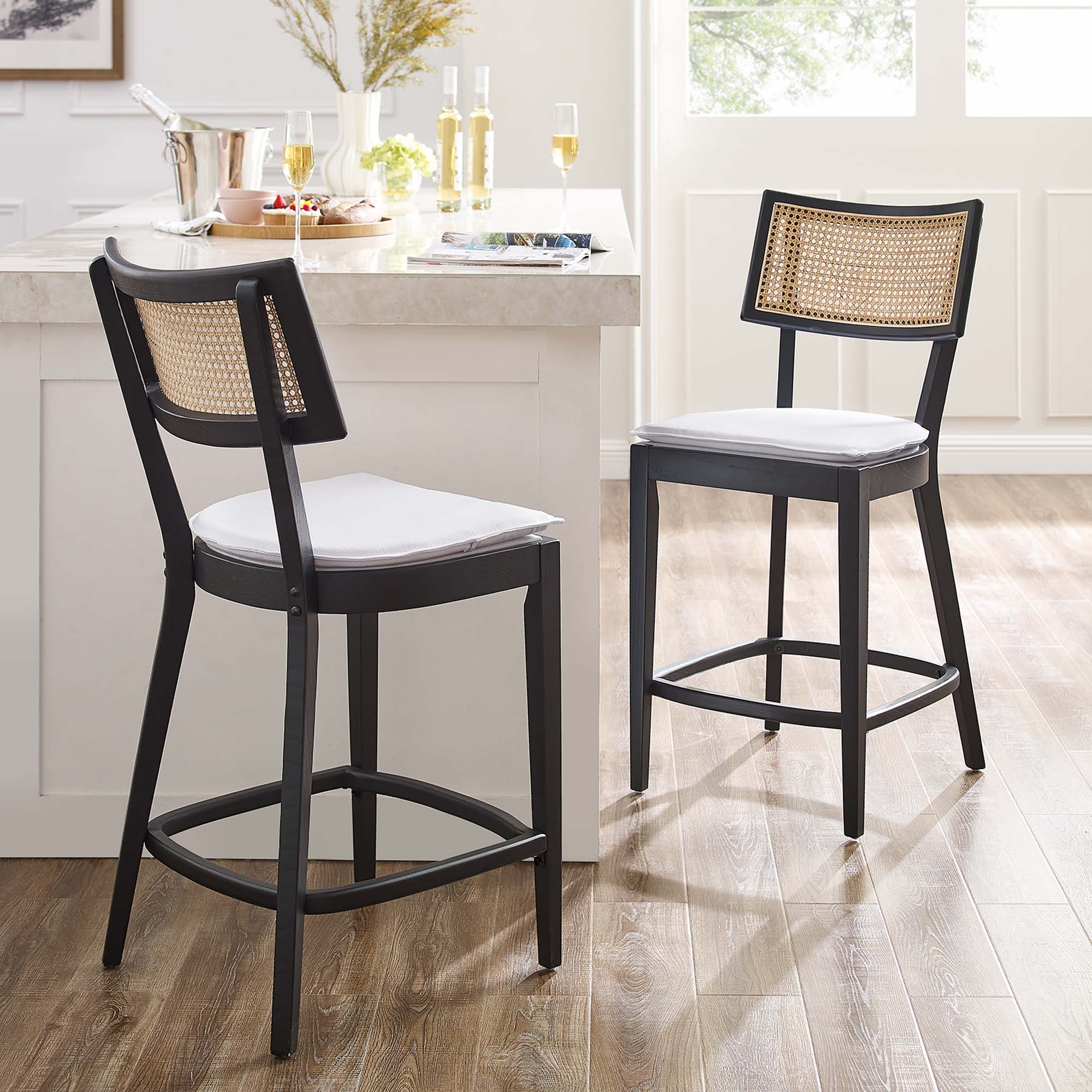 Caledonia Wood Counter Stools Set of 2, Black White