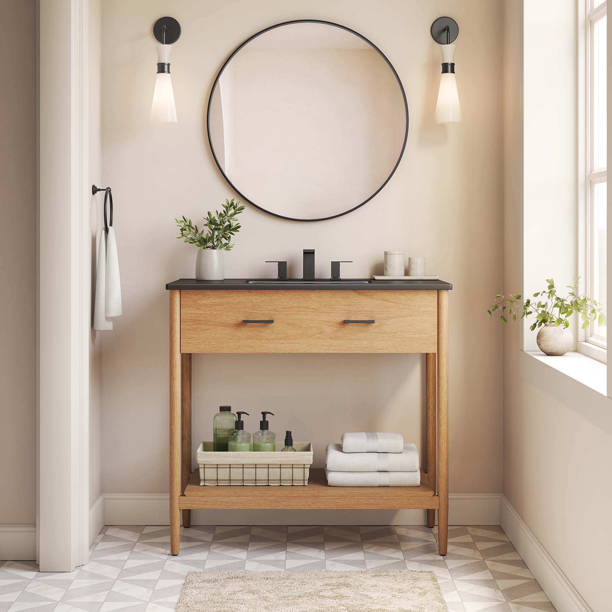 Zaire 36" Bathroom Vanity, Natural Black