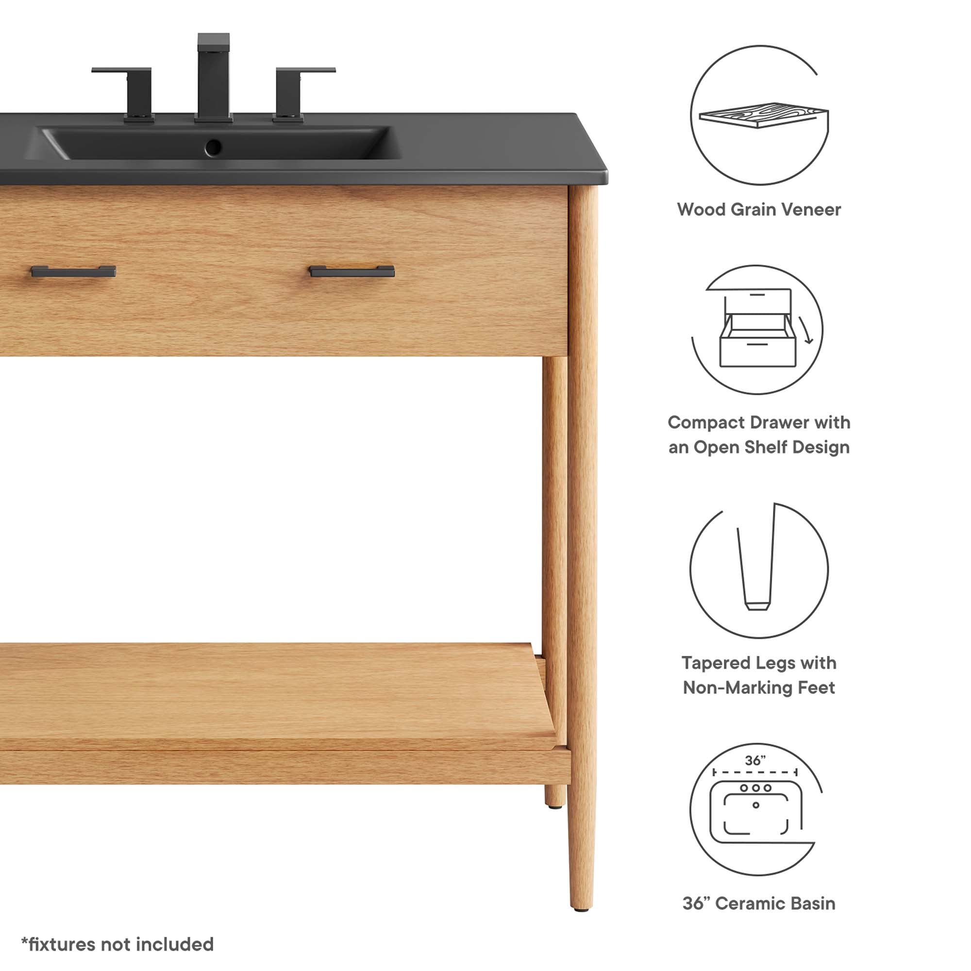 Zaire 36" Bathroom Vanity, Natural Black