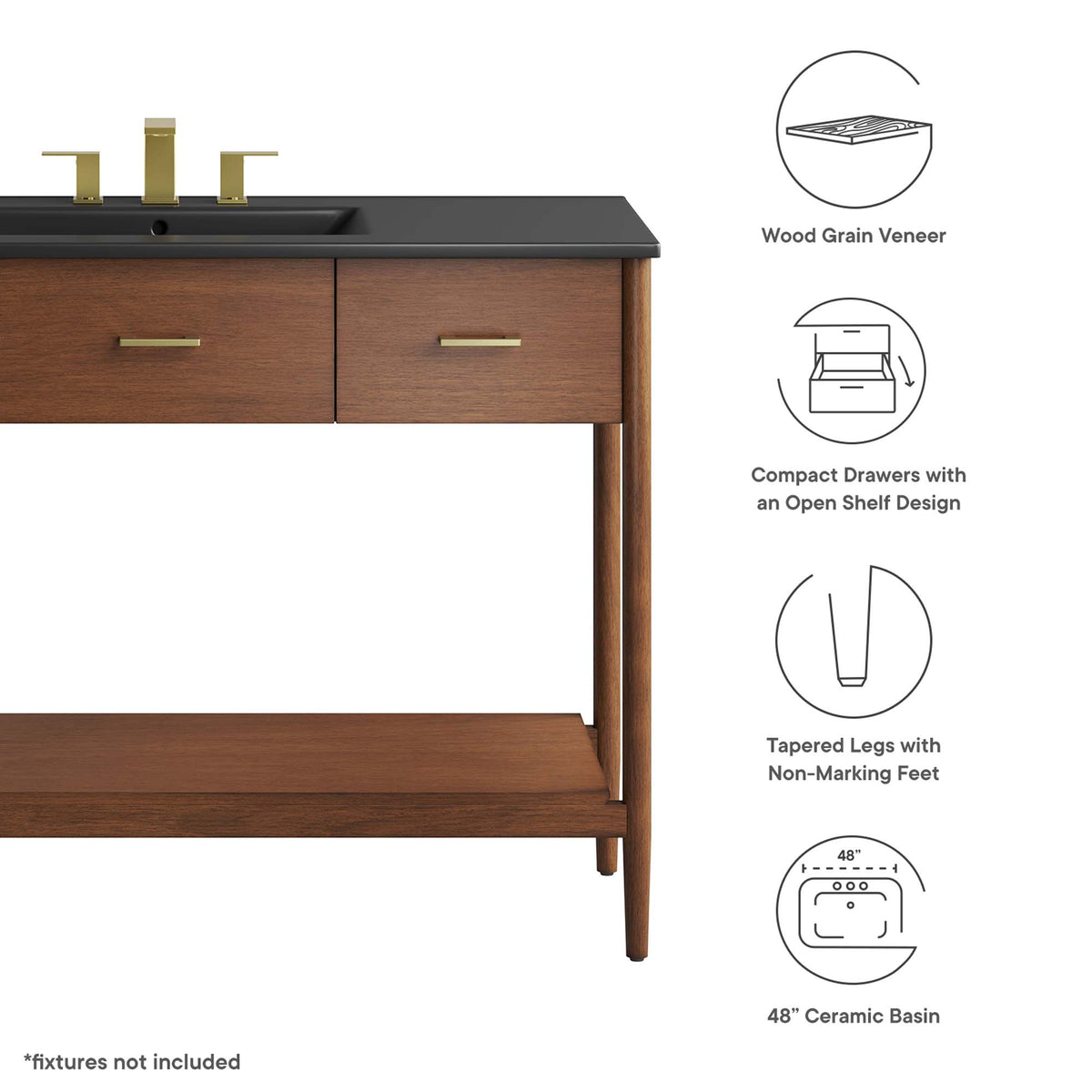 Zaire 48" Single Sink Bathroom Vanity, Walnut Black
