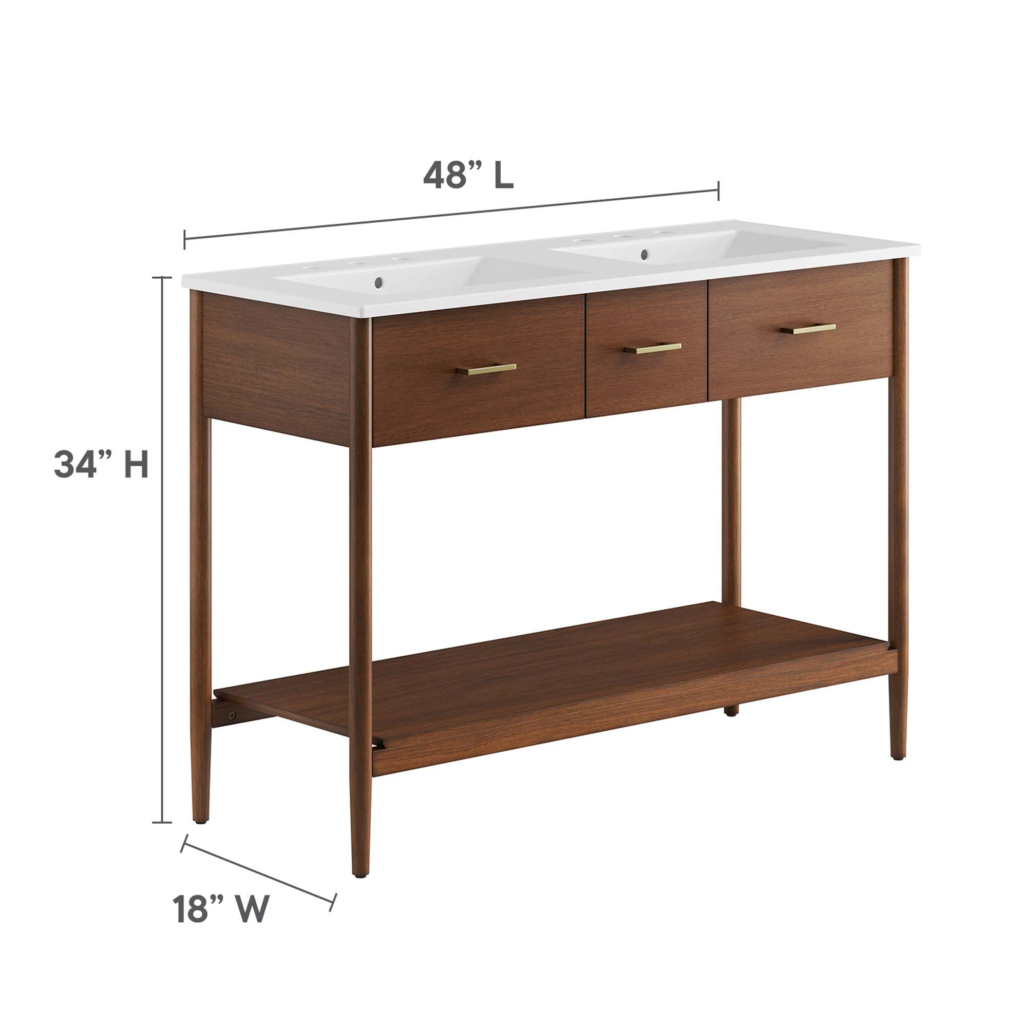Zaire 48" Double Sink Bathroom Vanity, Walnut White