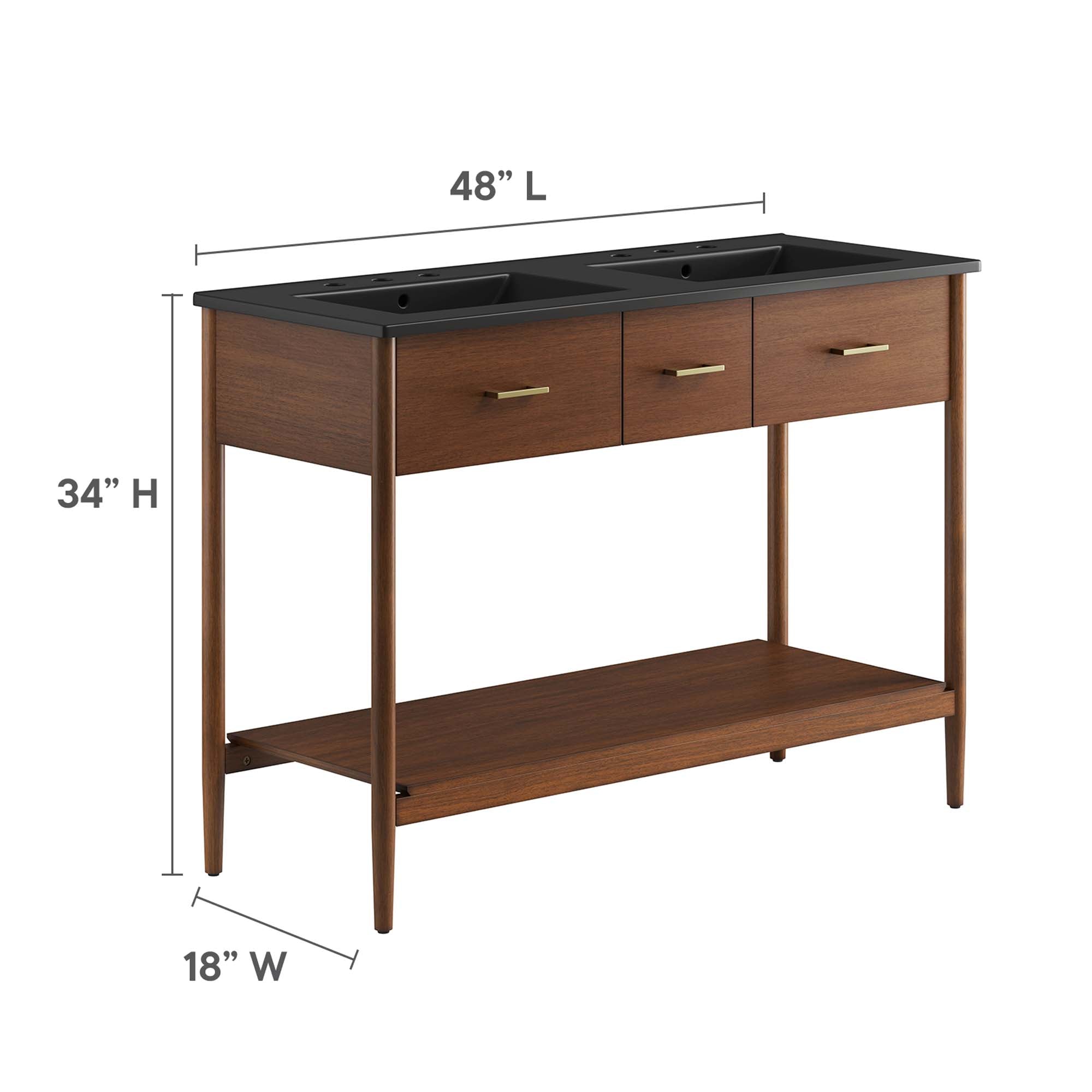 Zaire 48" Double Sink Bathroom Vanity, Walnut Black