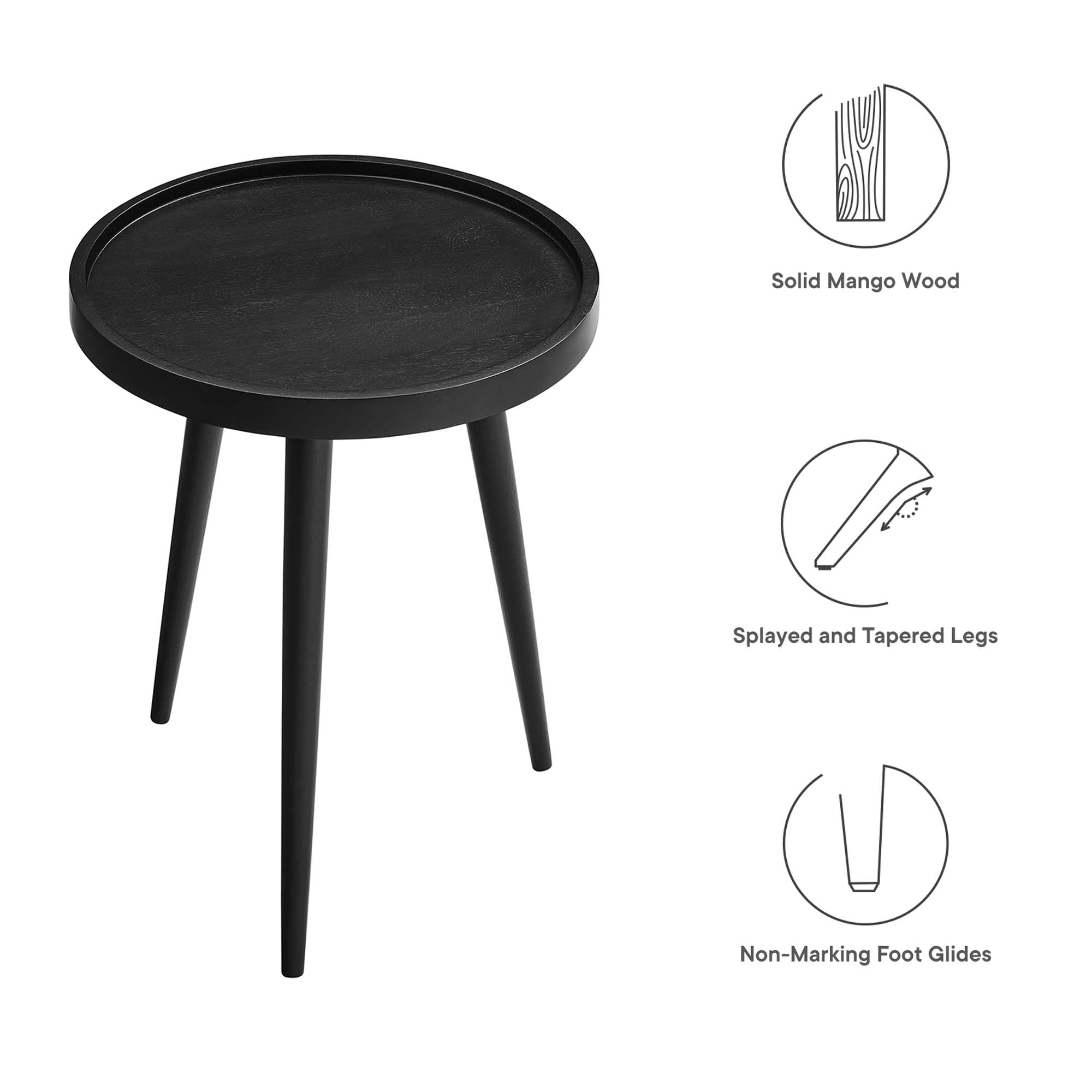 Chiro Round Wood Side Table, Black