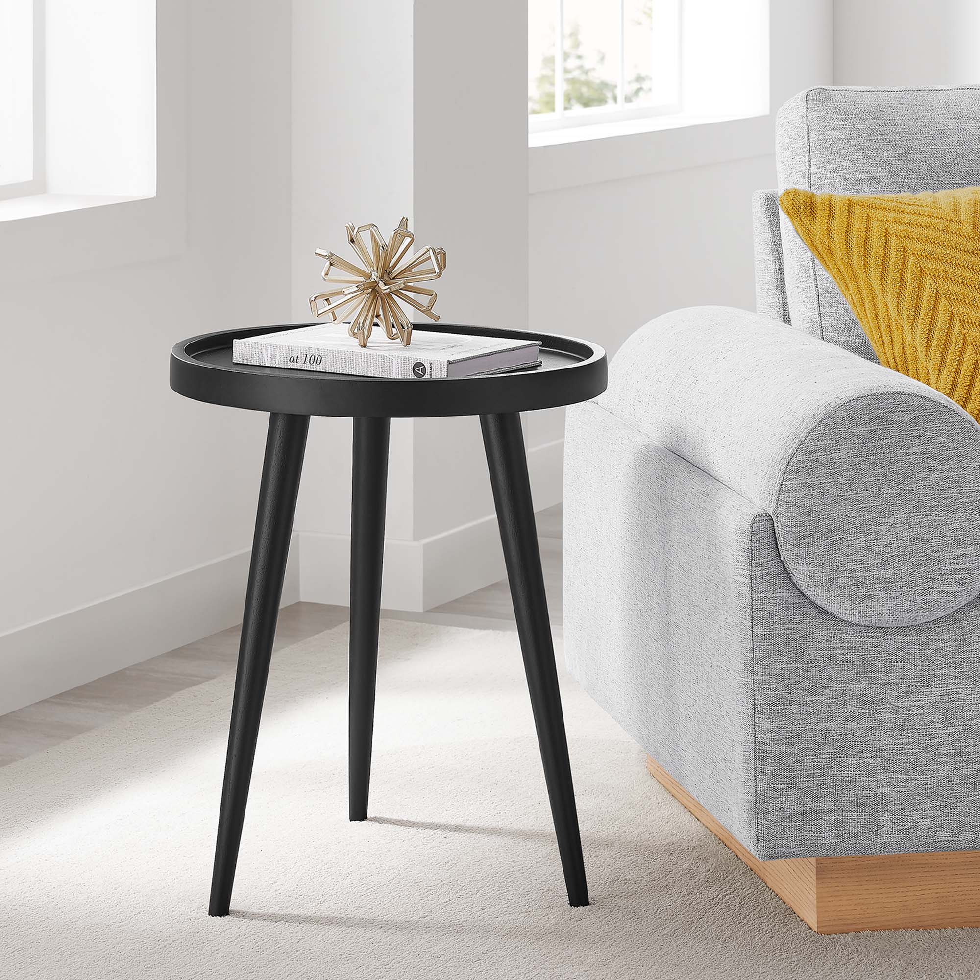 Chiro Round Wood Side Table, Black