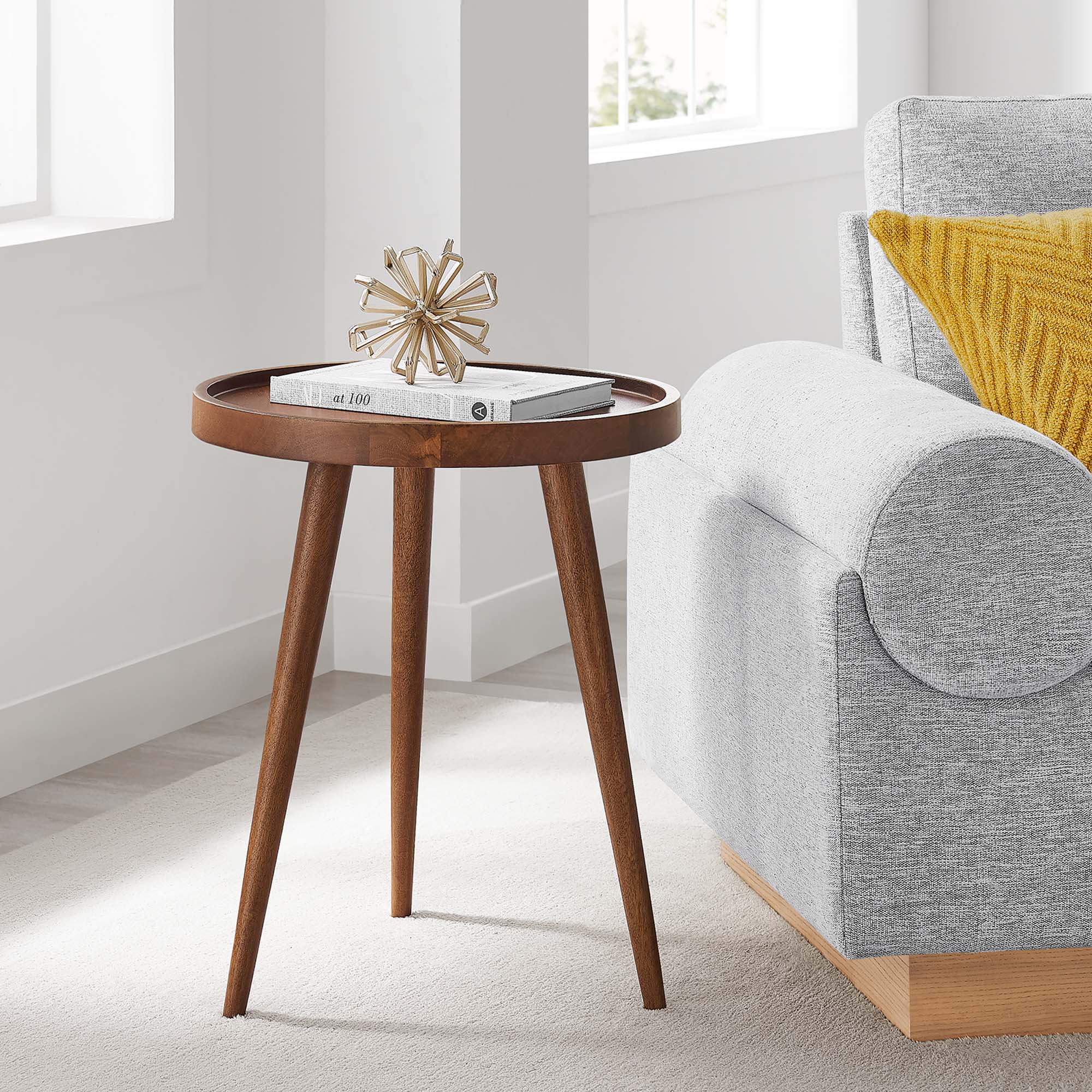 Chiro Round Wood Side Table, Walnut