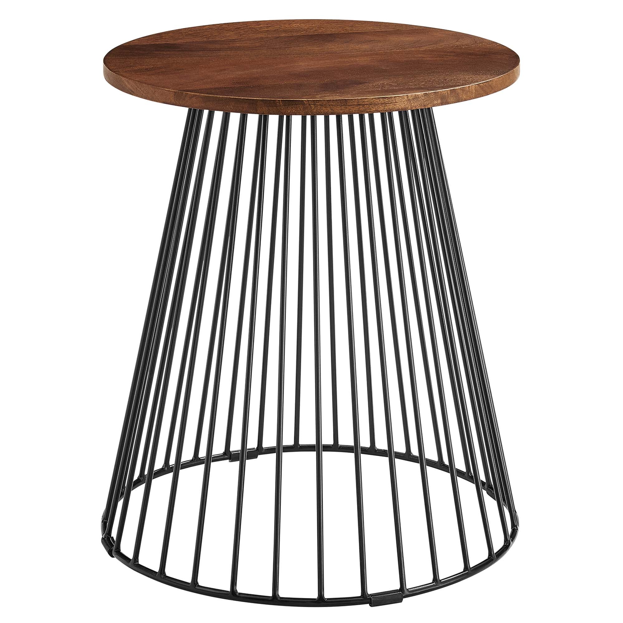 Valeo Round Wood and Metal Side Table, Walnut
