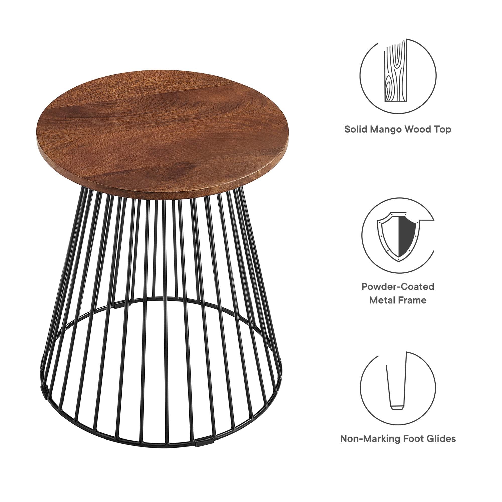 Valeo Round Wood and Metal Side Table, Walnut