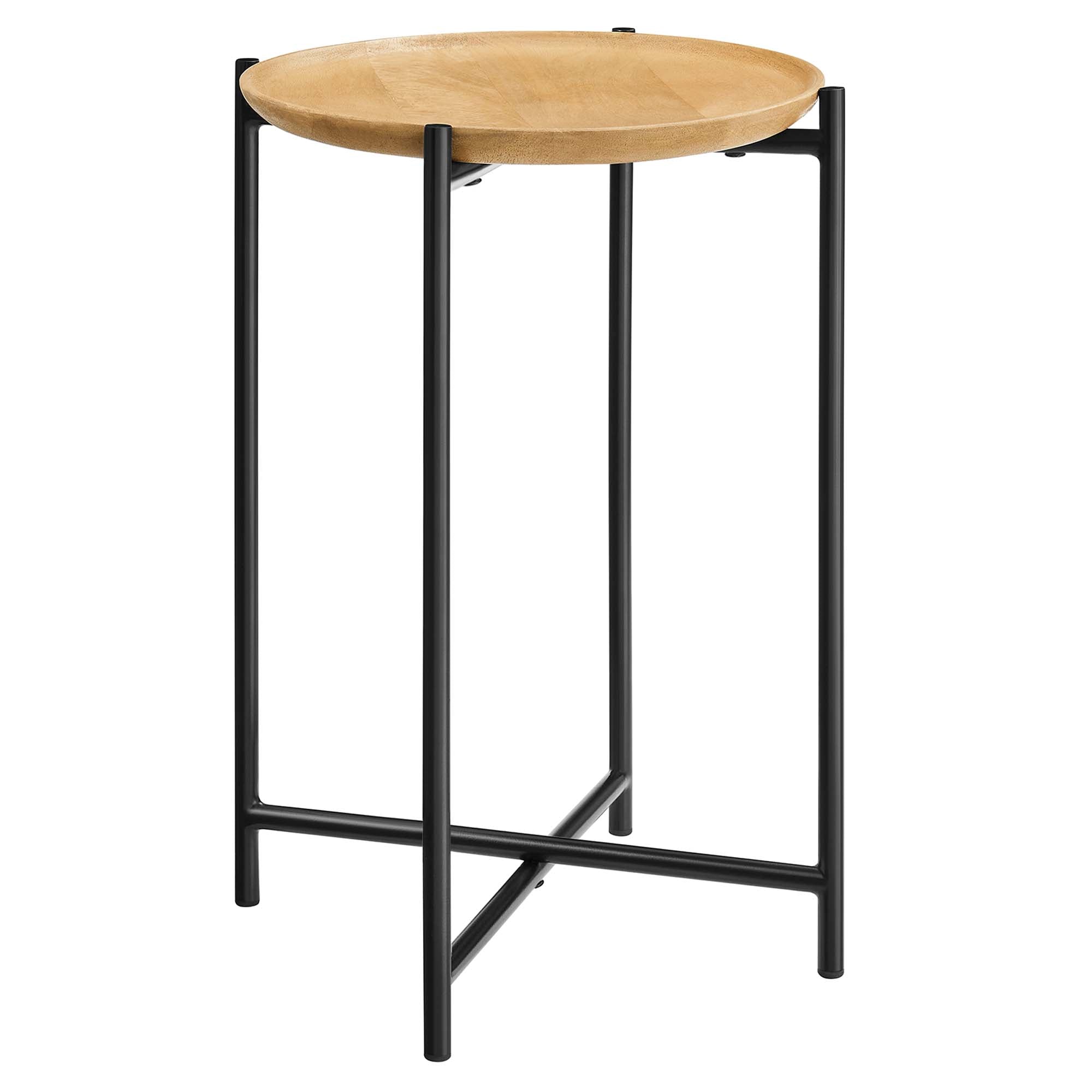 Xilo Round Wood and Metal Side Table, Oak