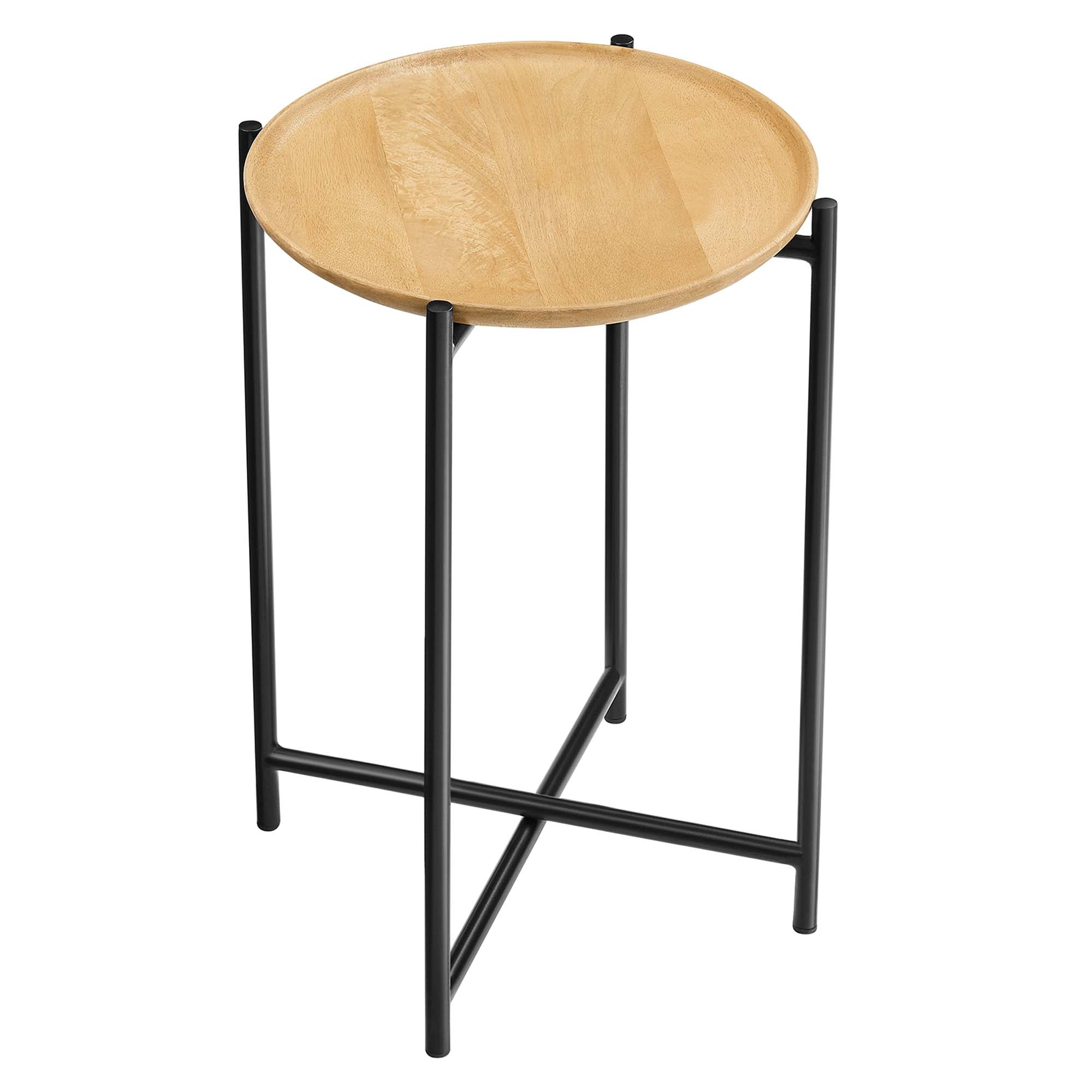 Xilo Round Wood and Metal Side Table, Oak