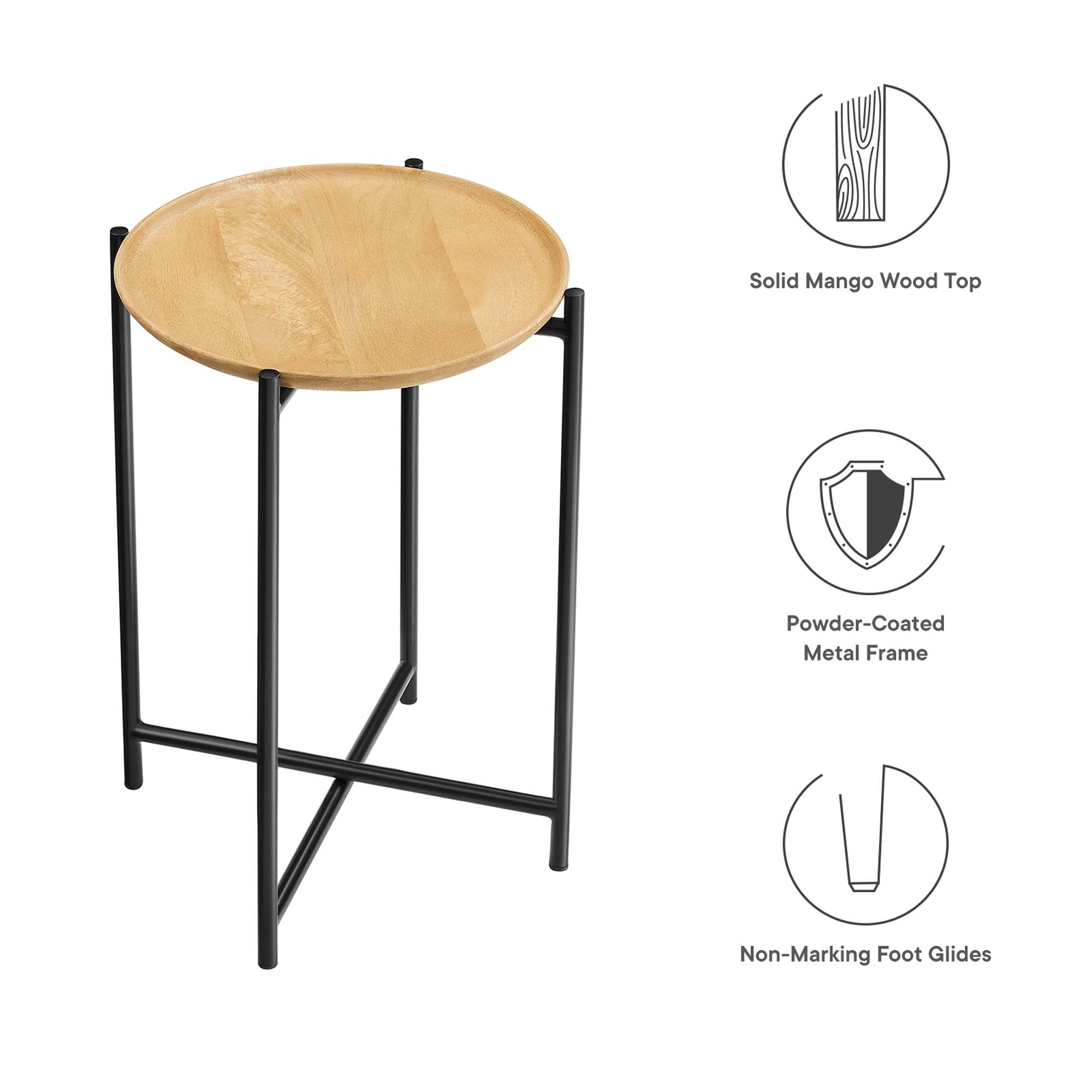 Xilo Round Wood and Metal Side Table, Oak