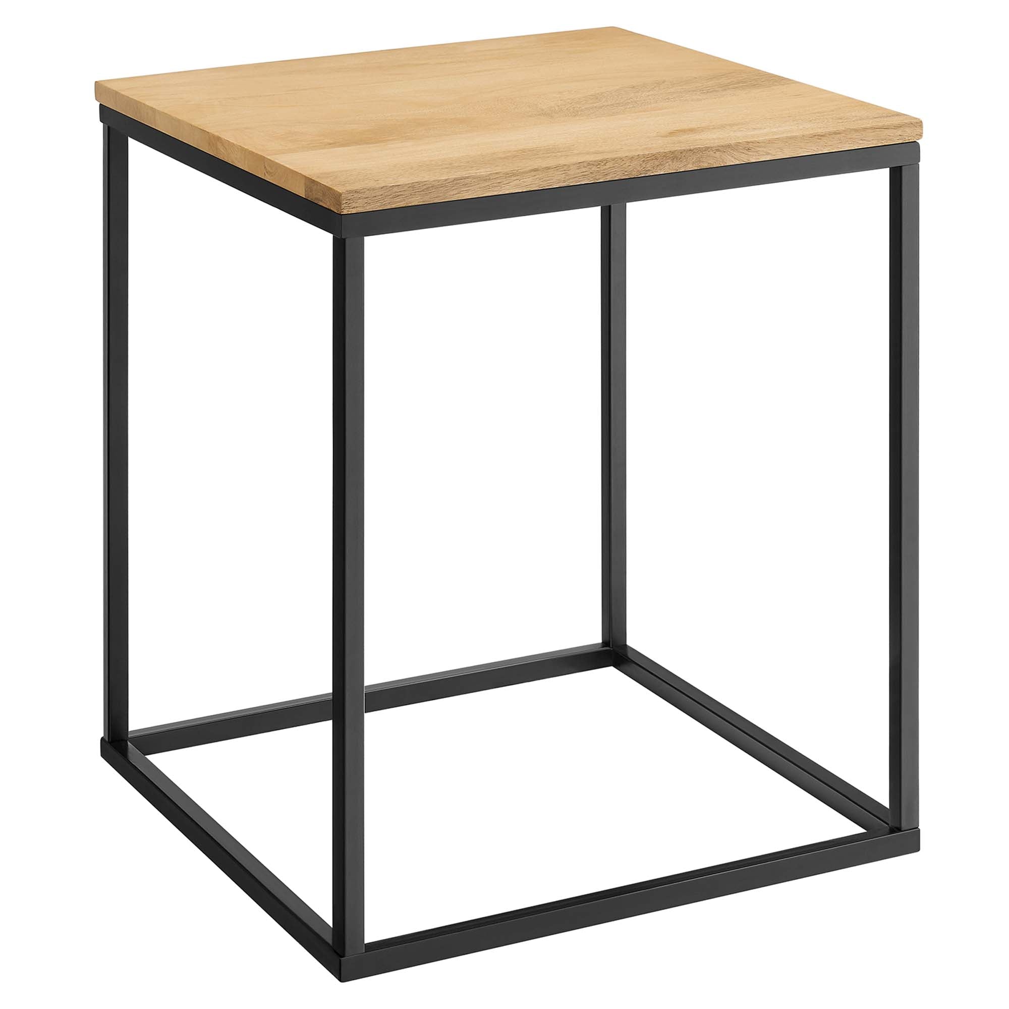Zora Square Wood and Metal Side Table, Oak
