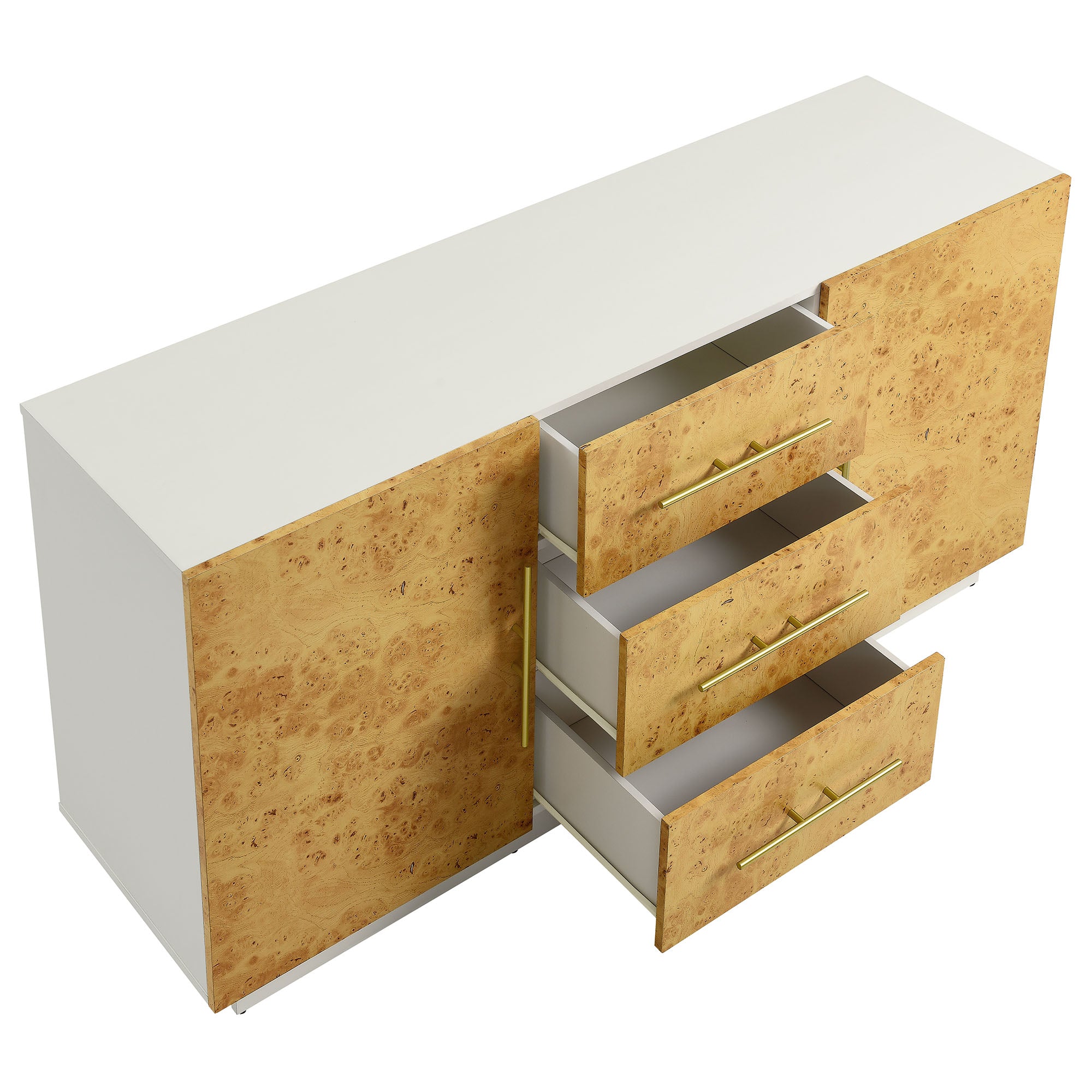 Abel 59 Inch Burl Wood Sideboard Buffet TV Stand, White Bleached Burl