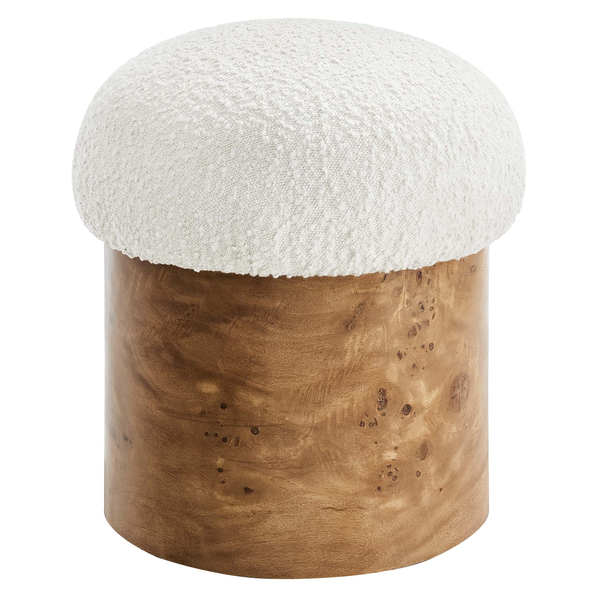 Breeze Boucle Upholstered Ottoman, Ivory Burl