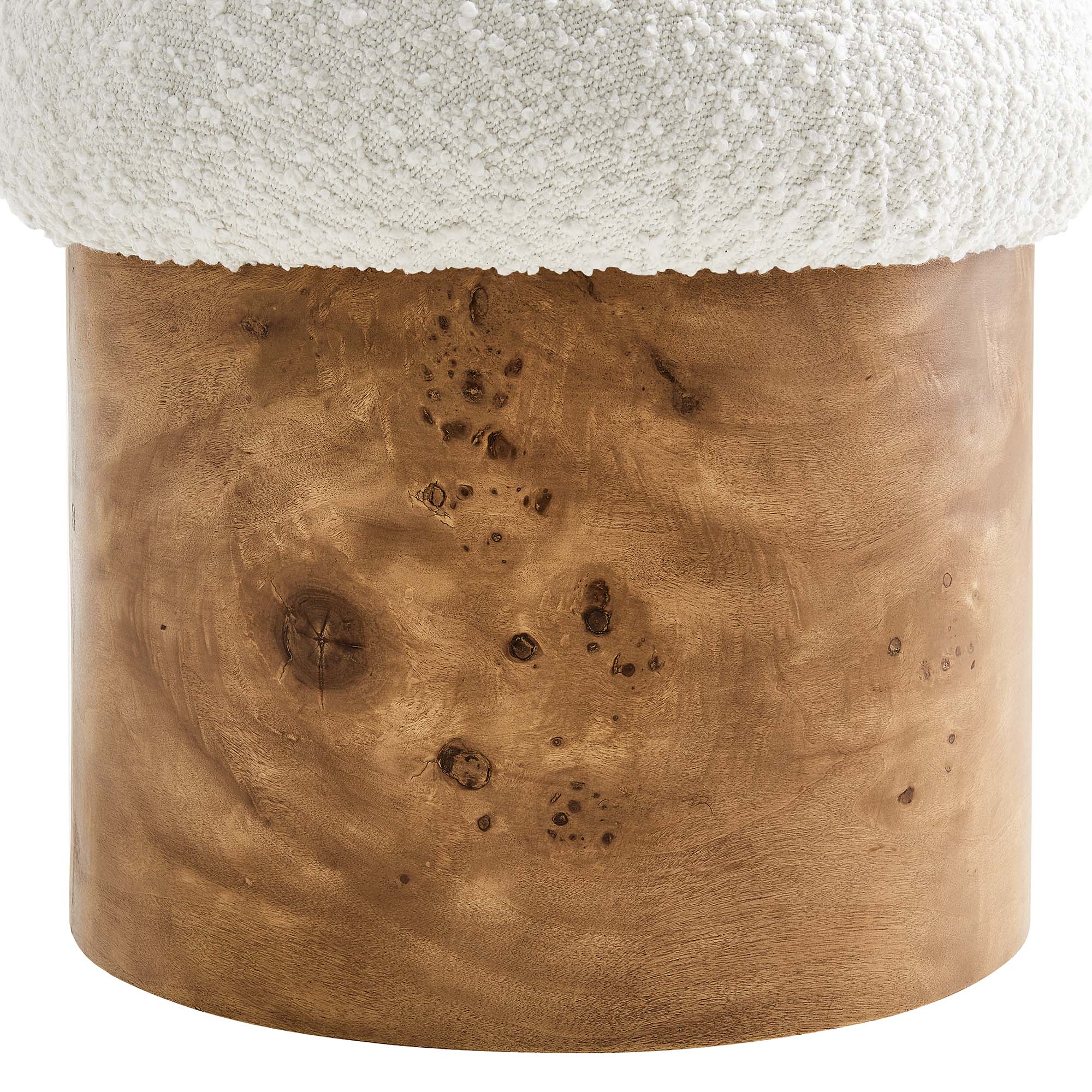 Breeze Boucle Upholstered Ottoman, Ivory Burl